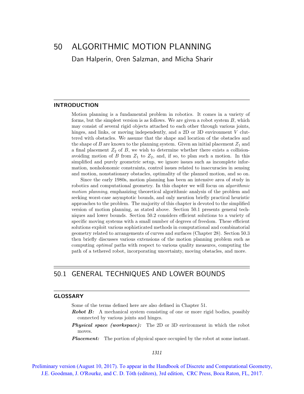 50 ALGORITHMIC MOTION PLANNING Dan Halperin, Oren Salzman, and Micha Sharir