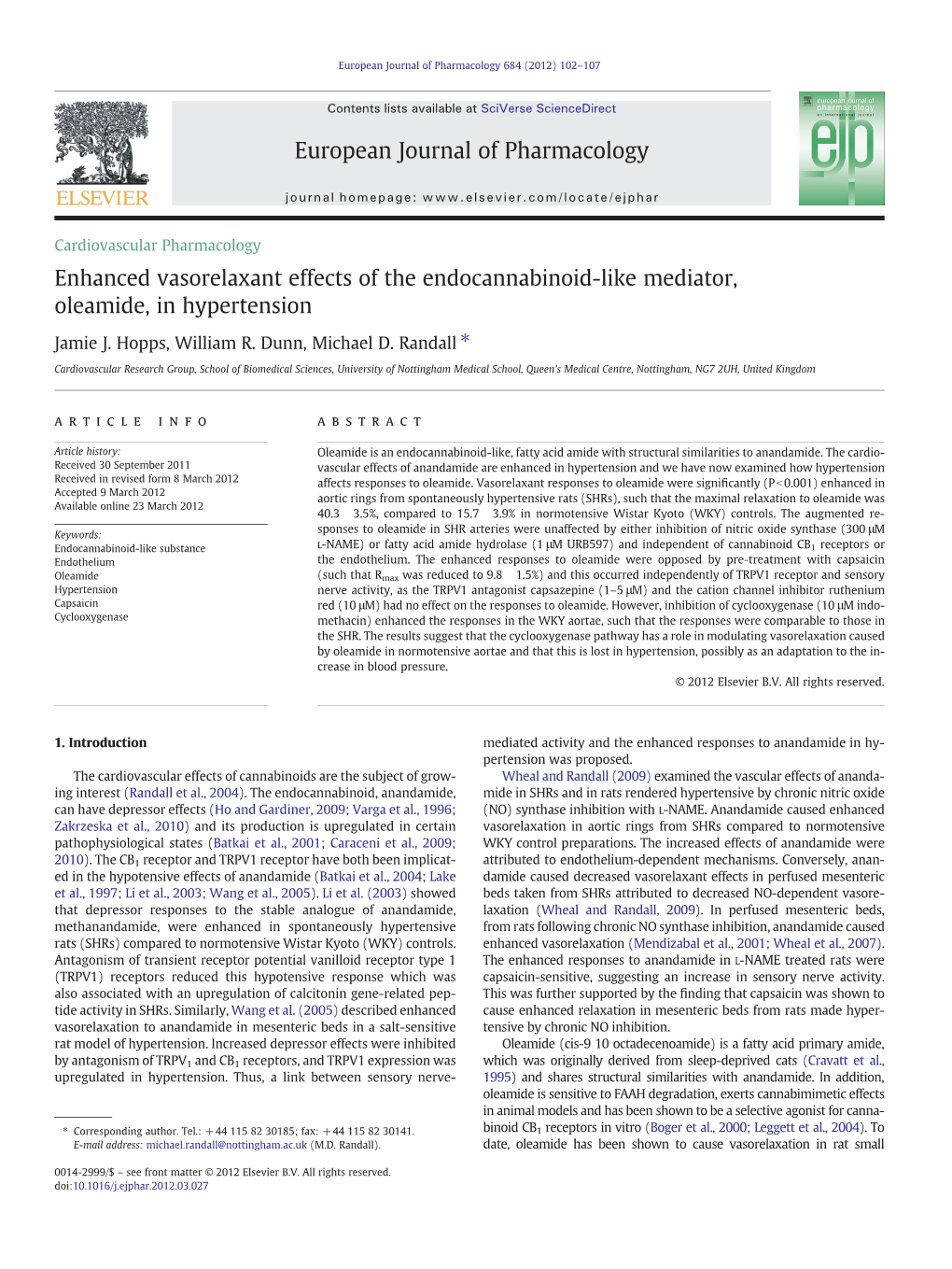 Enhanced Vasorelaxant Effects of the Endocannabinoid-Like Mediator, Oleamide, in Hypertension