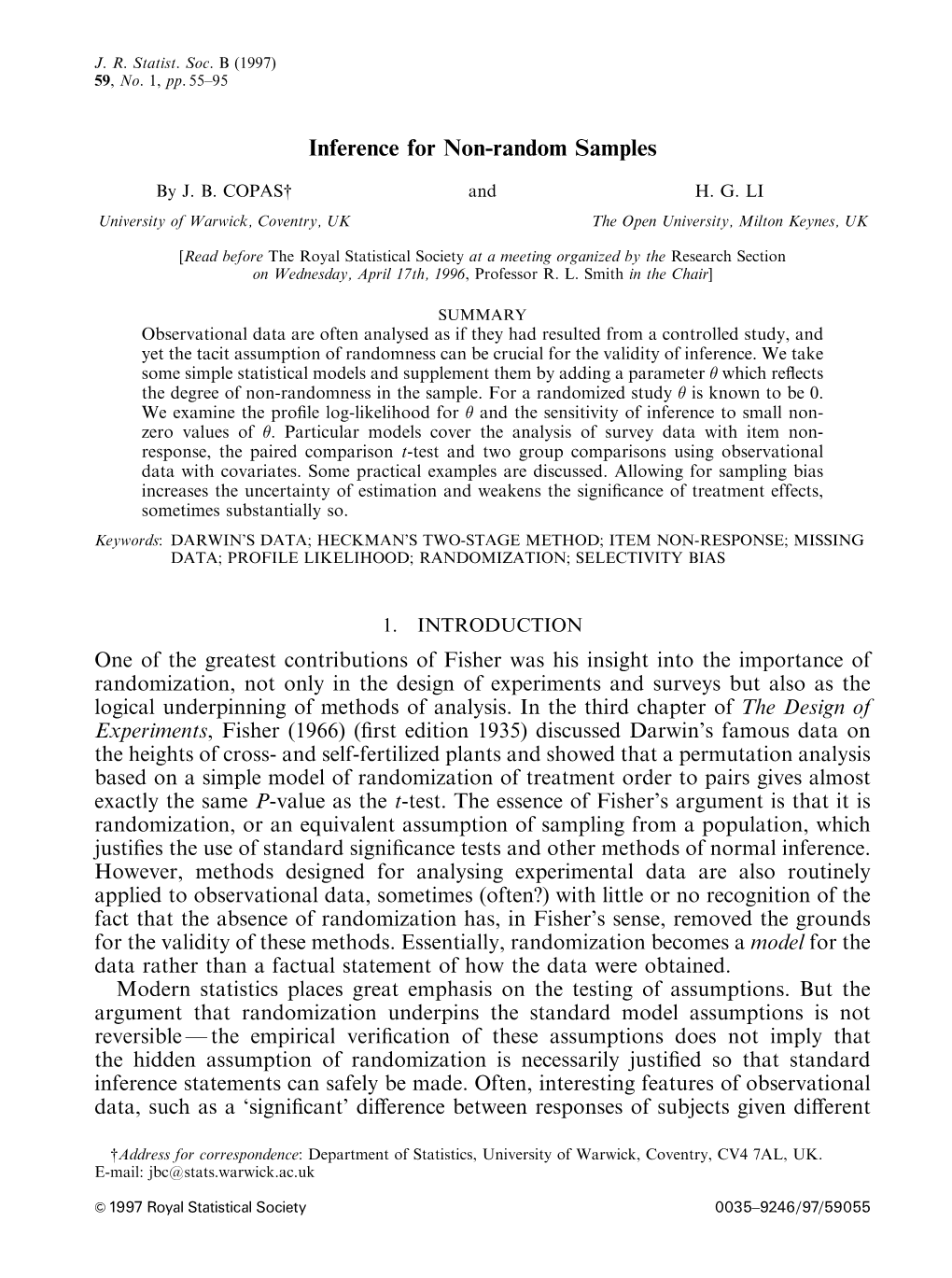 Inference for Non-Random Samples