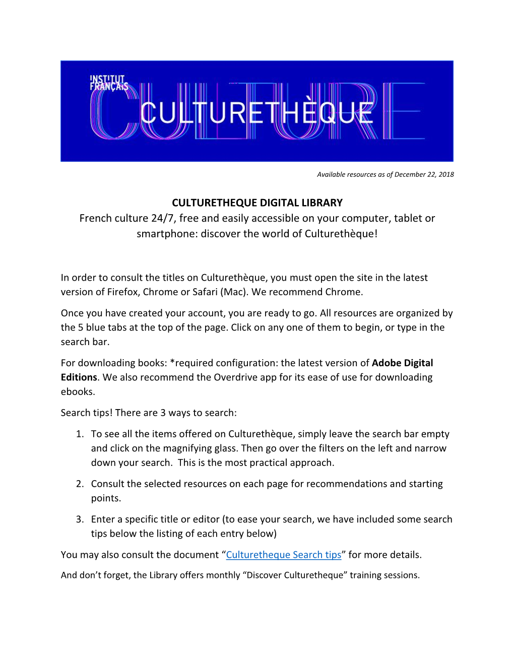 CULTURETHEQUE DIGITAL LIBRARY French Culture 24/7, Free and Easily Accessible on Your Computer, Tablet Or Smartphone: Discover the World of Culturethèque!