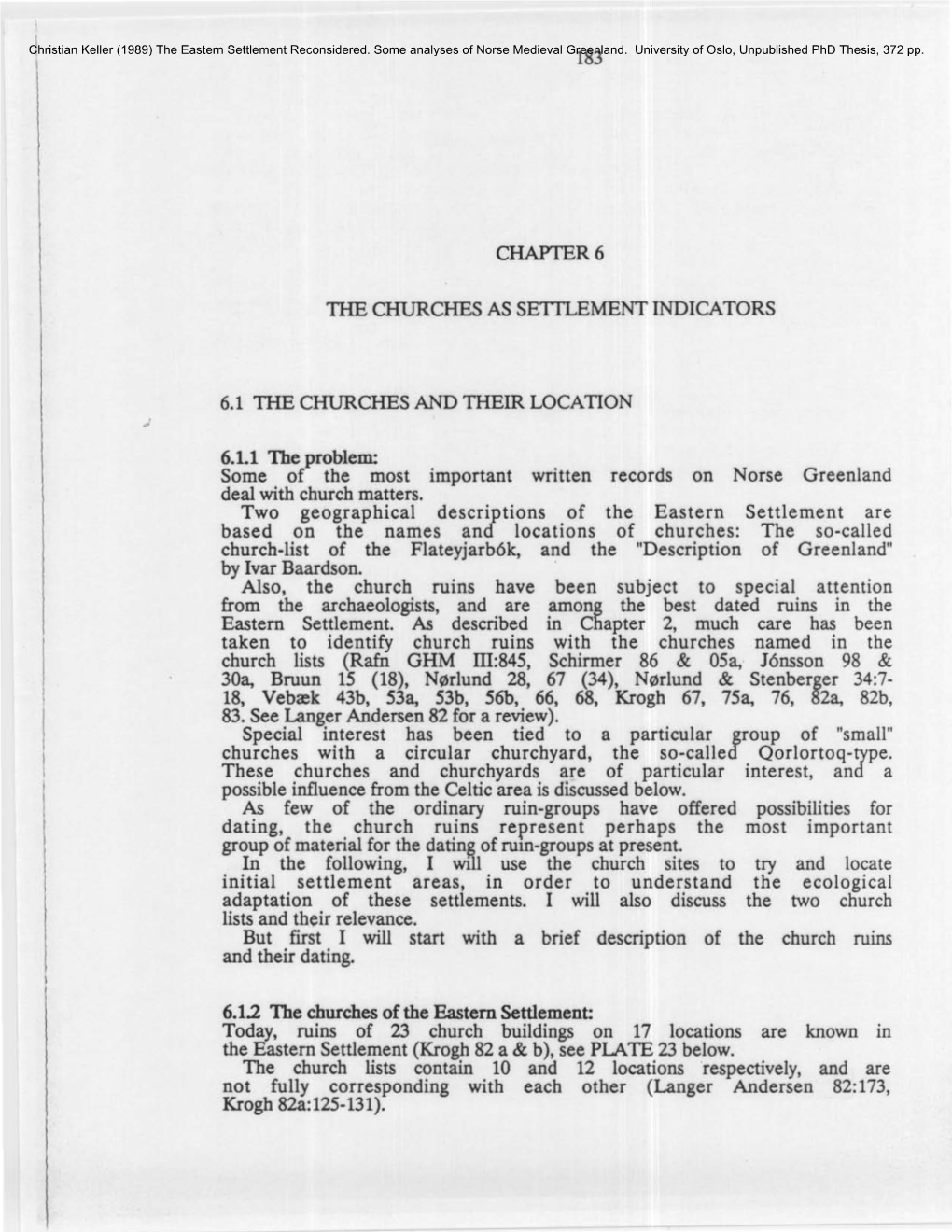 Chapter 6 the Churches As Settlement Indicators