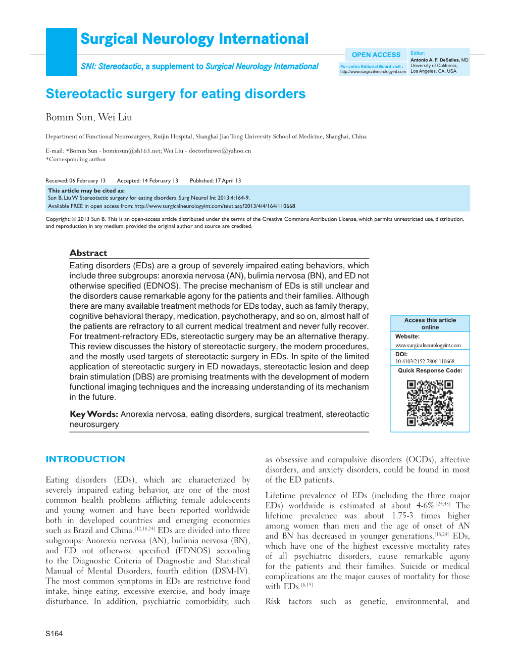 Stereotactic Surgery for Eating Disorders