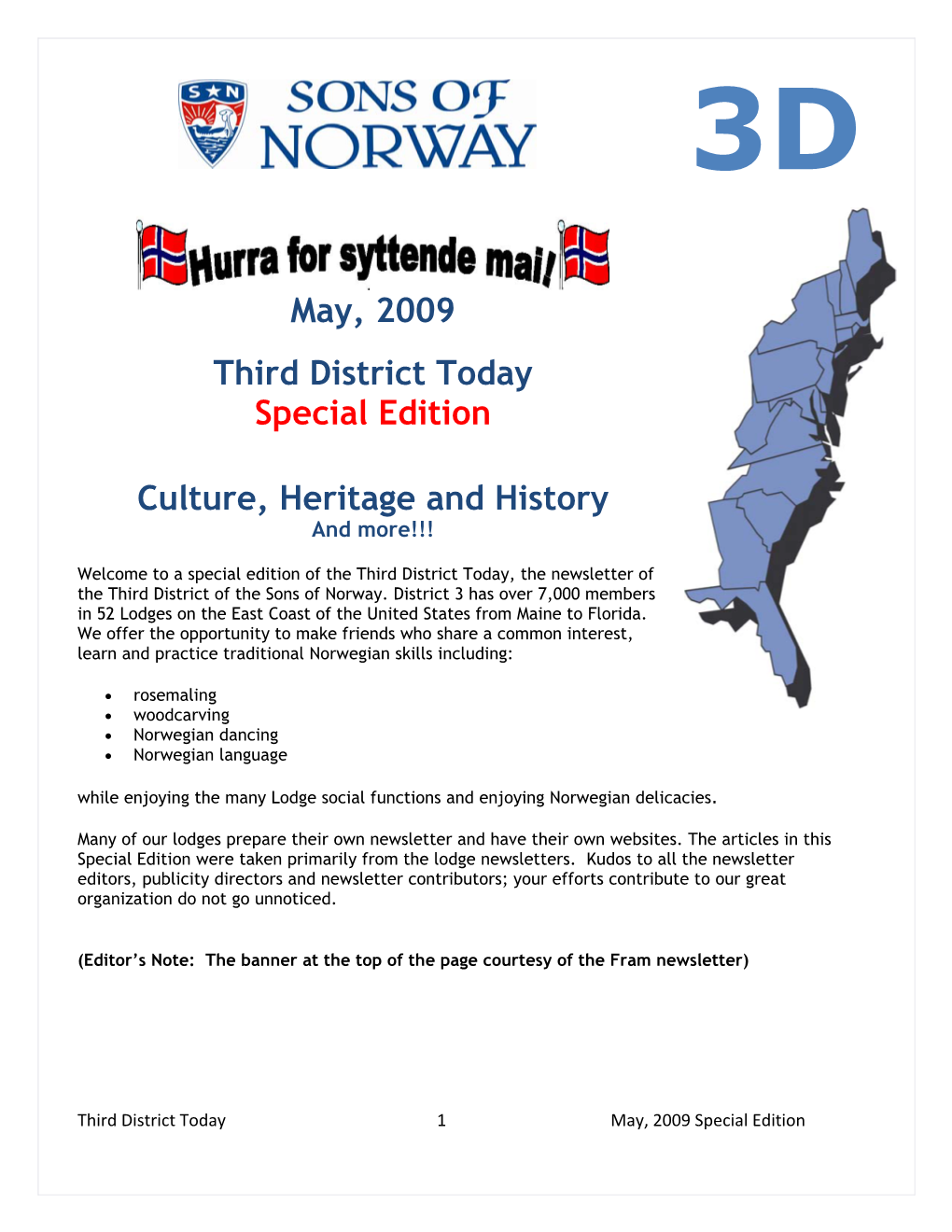 May, 2009 Third District Today Special Edition Culture, Heritage and History