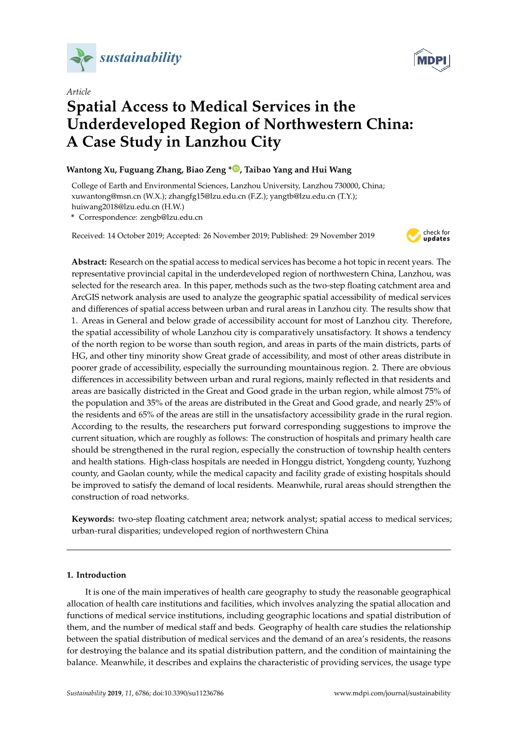 Spatial Access to Medical Services in the Underdeveloped Region of Northwestern China: a Case Study in Lanzhou City