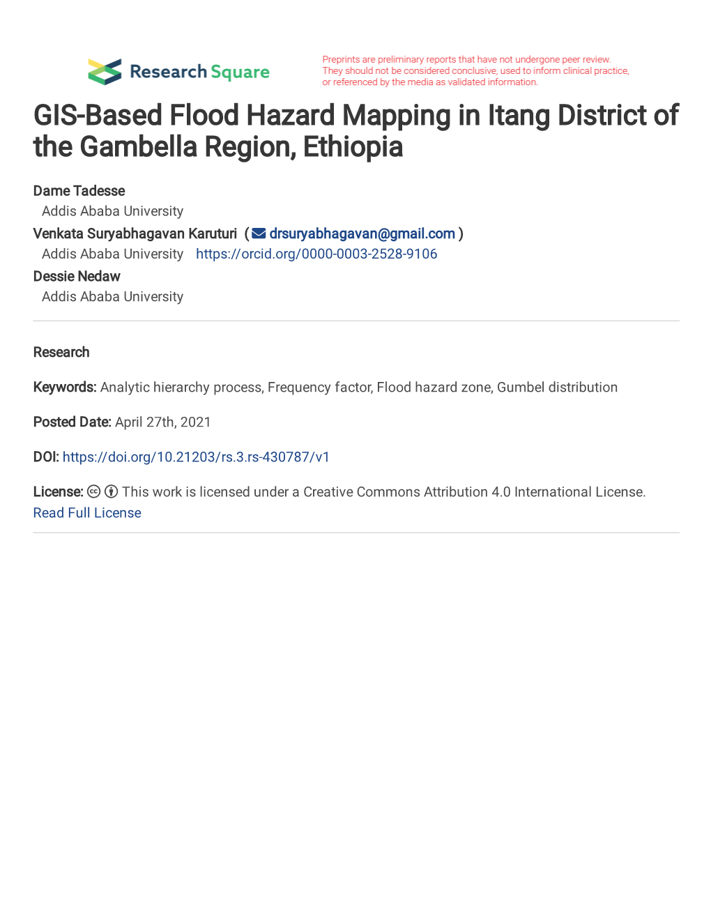 1 GIS-Based Flood Hazard Mapping in Itang District of the Gambella