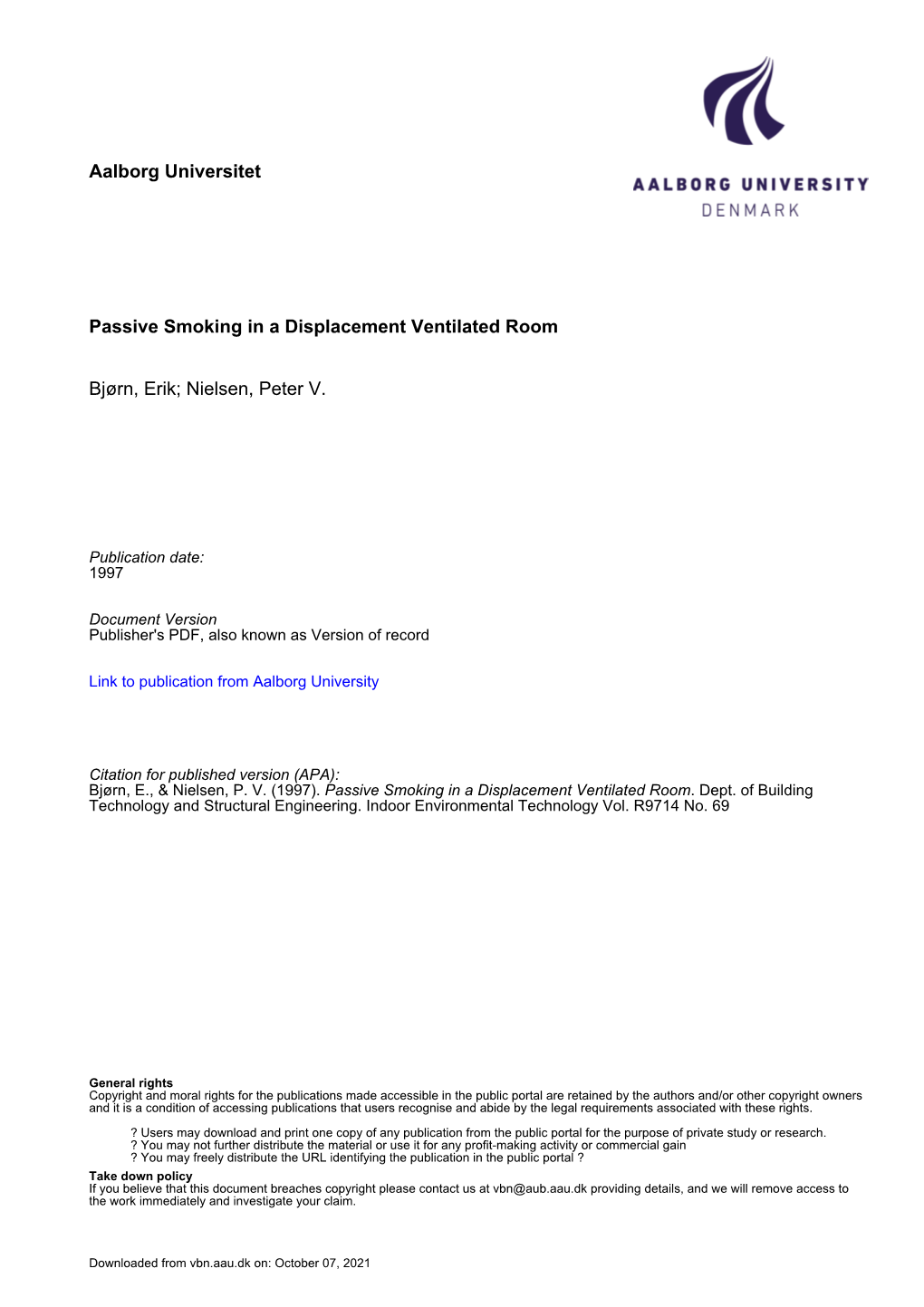 Passive Smoking in a Displacement Ventilated Room