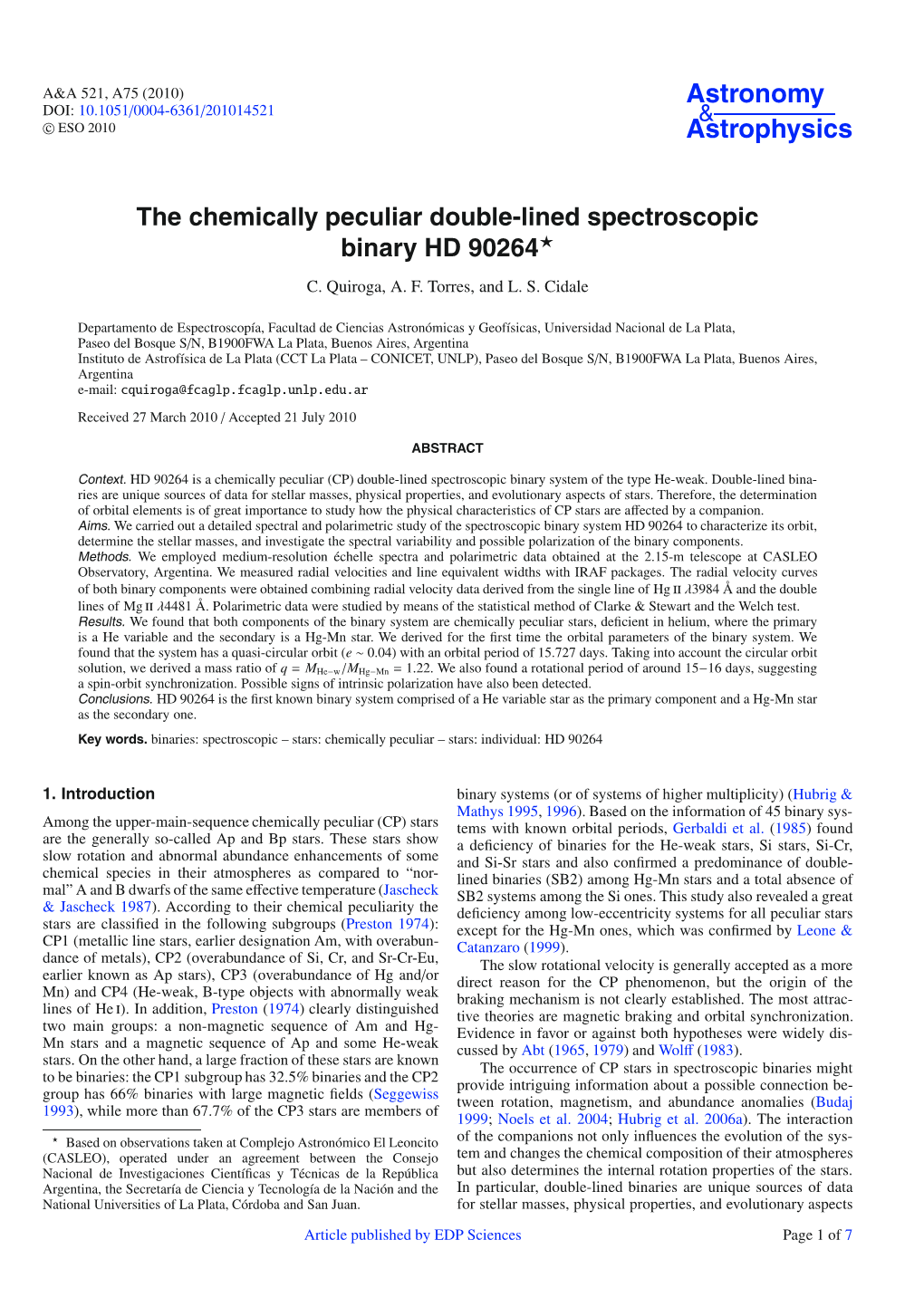 The Chemically Peculiar Double-Lined Spectroscopic Binary HD 90264*