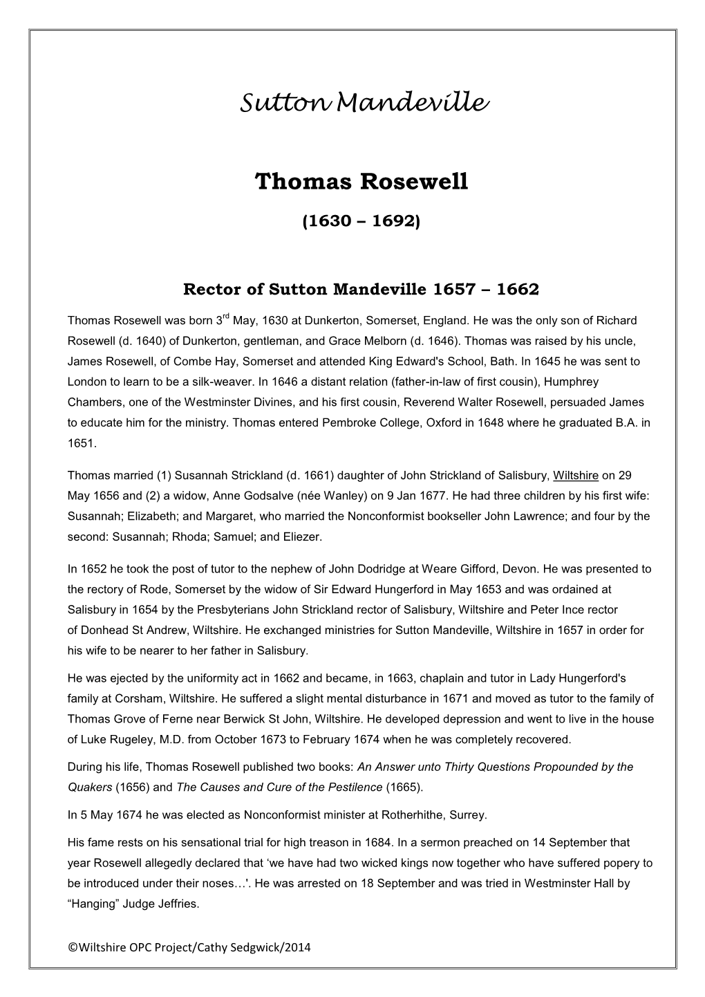 Sutton Mandeville Thomas Rosewell