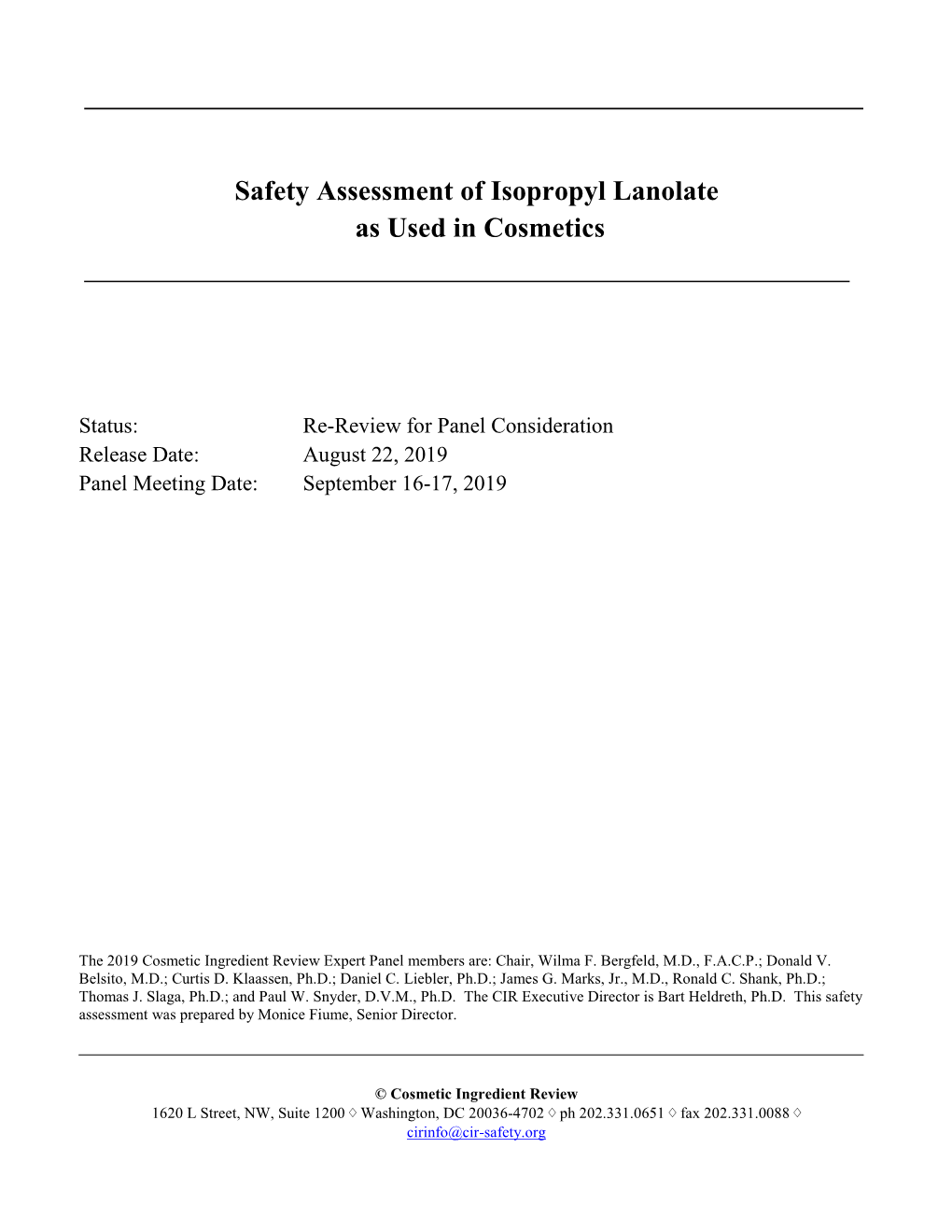 Safety Assessment of Isopropyl Lanolate As Used in Cosmetics
