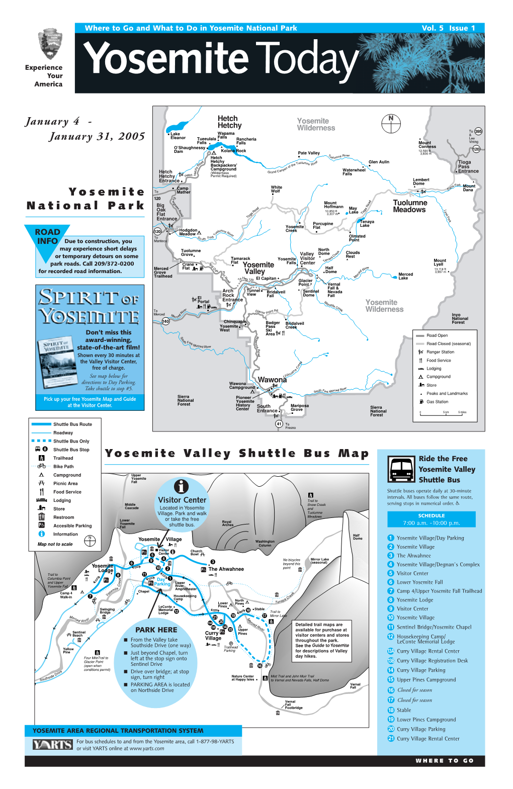 Yosemite Valley Shuttle Bus Map January 4