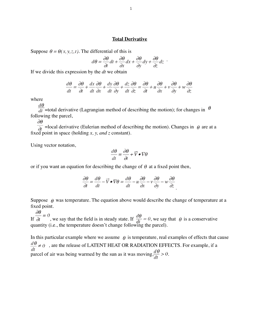 Total Derivative Suppose . the Differential of This Is . If We Divide