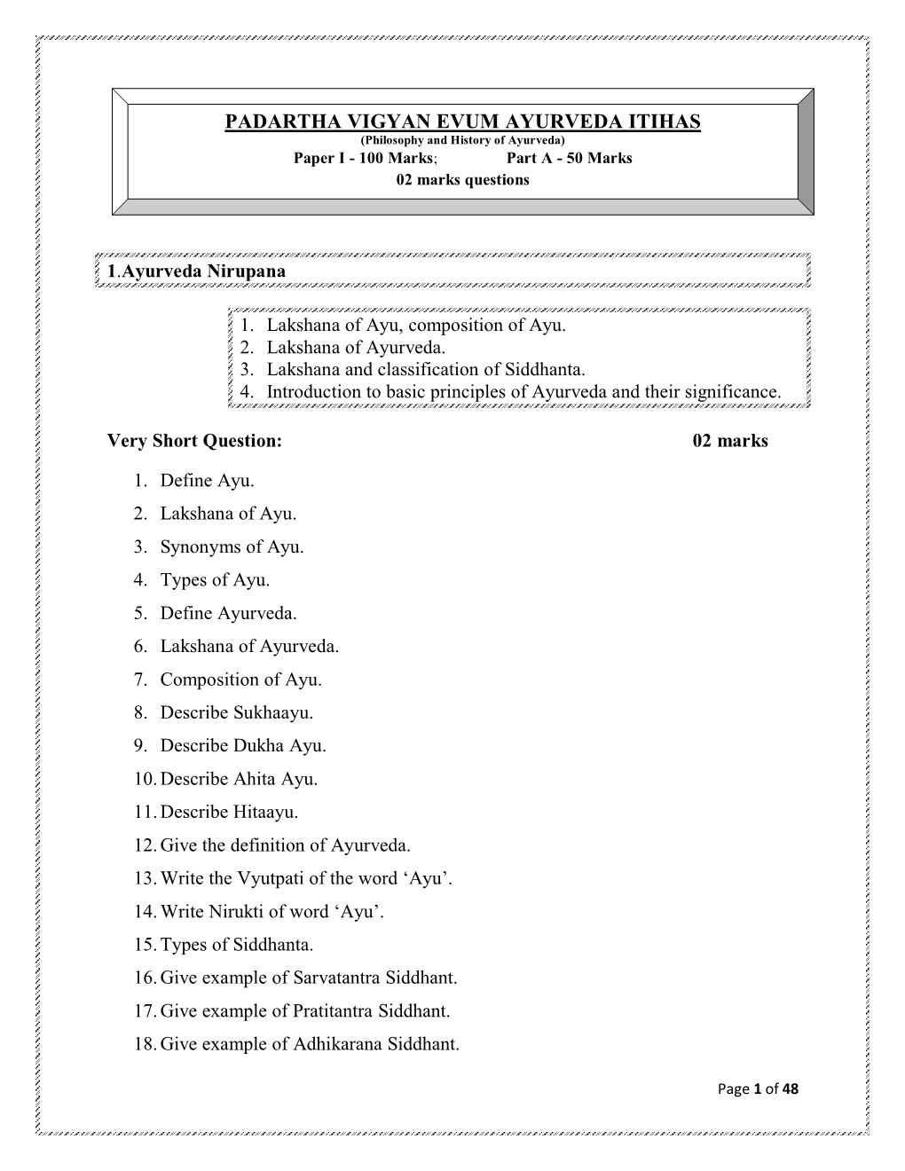 PADARTHA VIGYAN EVUM AYURVEDA ITIHAS (Philosophy and History of Ayurveda)