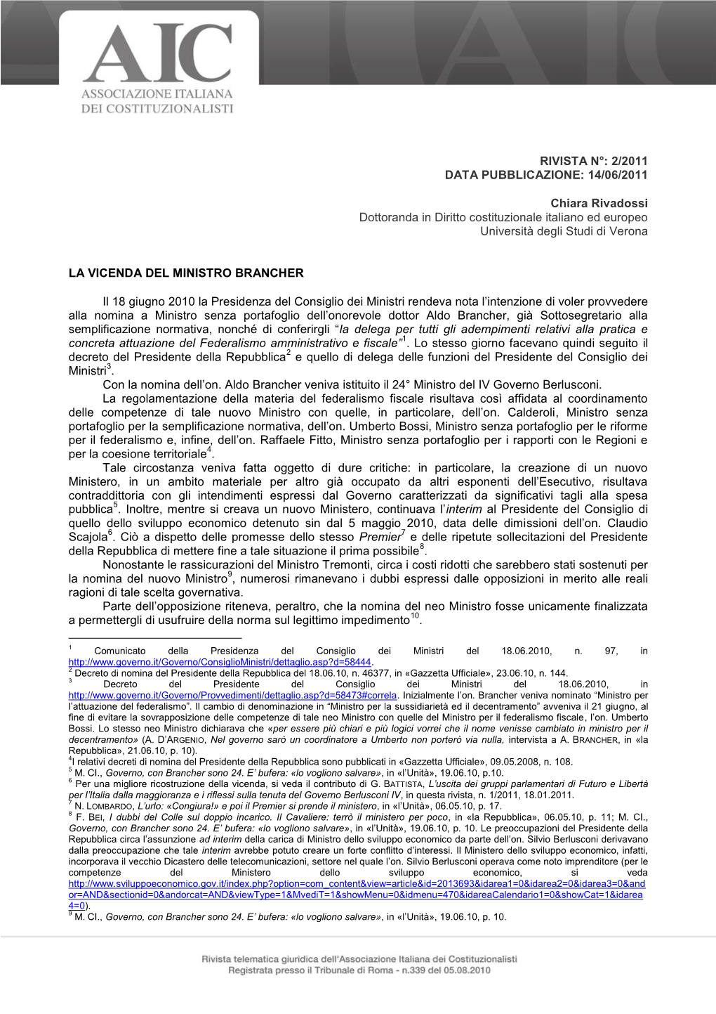 Rivista N°: 2/2011 Data Pubblicazione: 14/06/2011