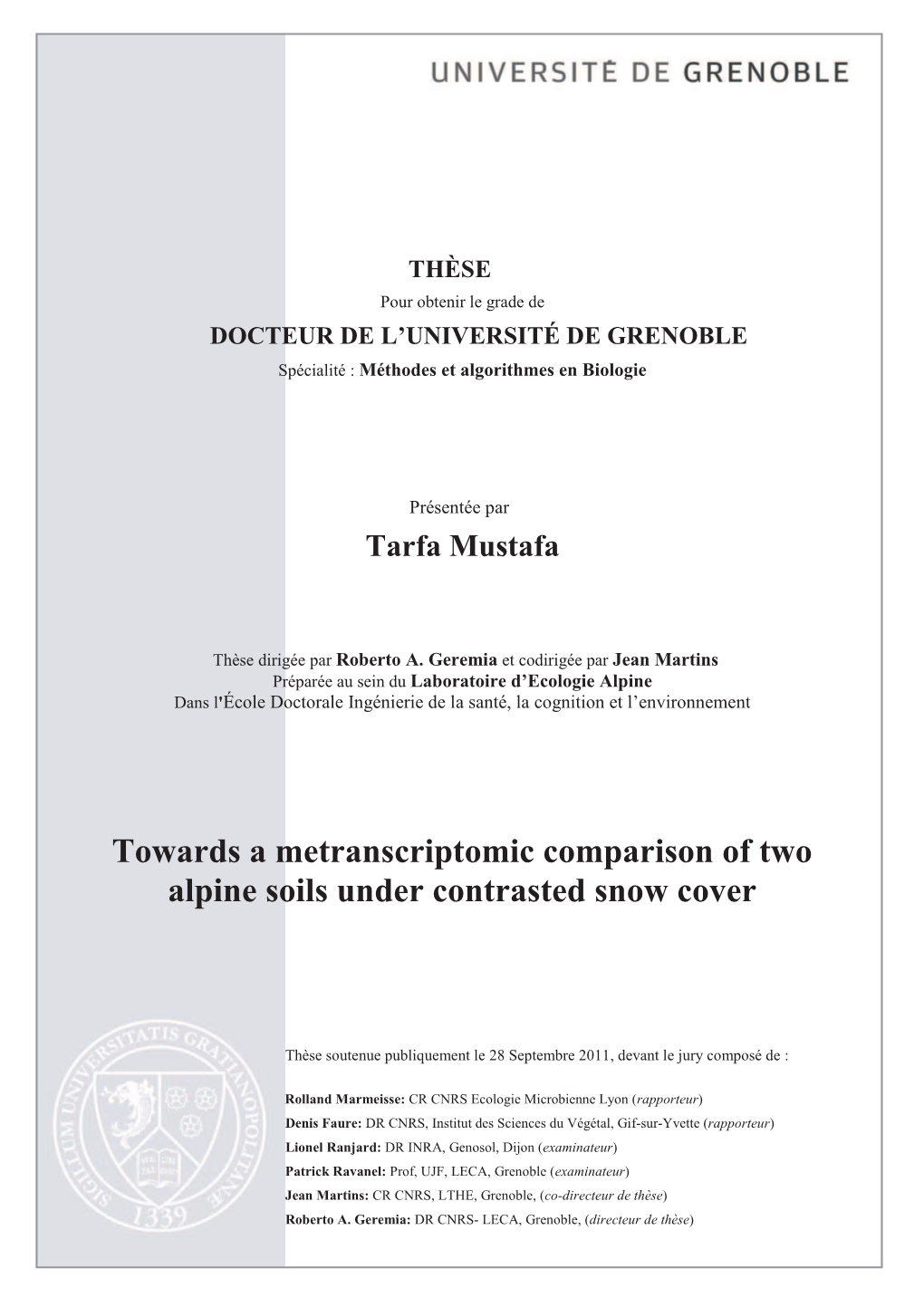 Towards a Metranscriptomic Comparison of Two Alpine Soils Under Contrasted Snow Cover