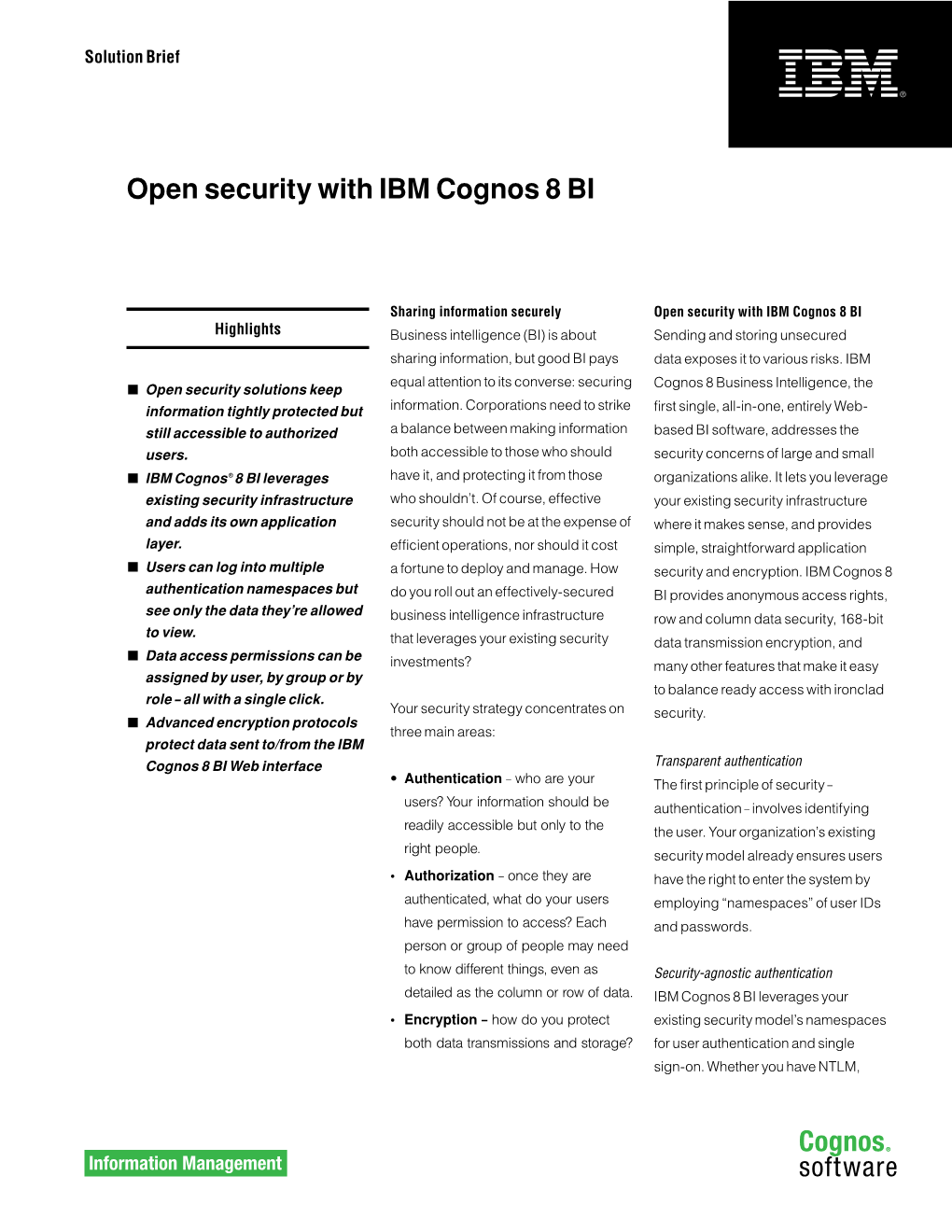 Open Security with IBM Cognos 8 BI