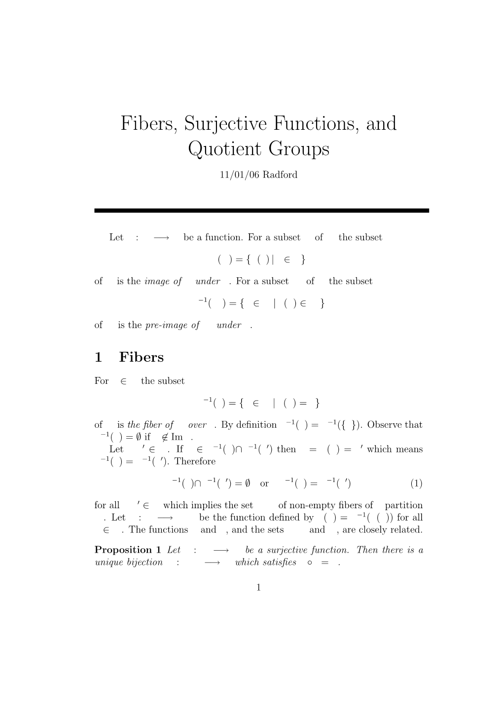 Fibers, Surjective Functions, and Quotient Groups