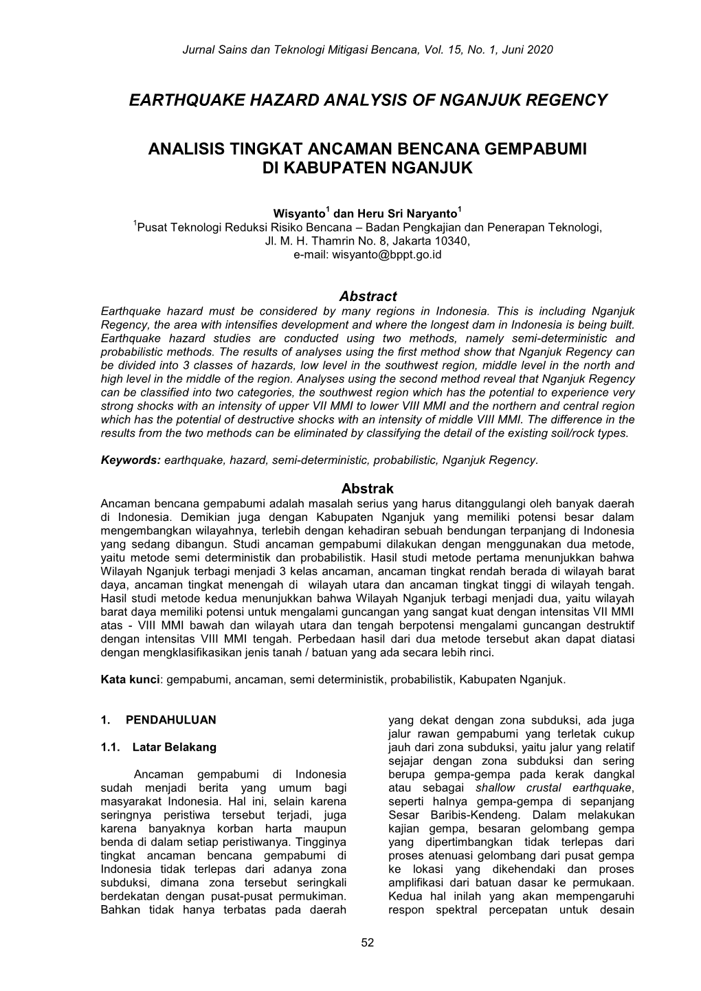 Earthquake Hazard Analysis of Nganjuk Regency Analisis Tingkat