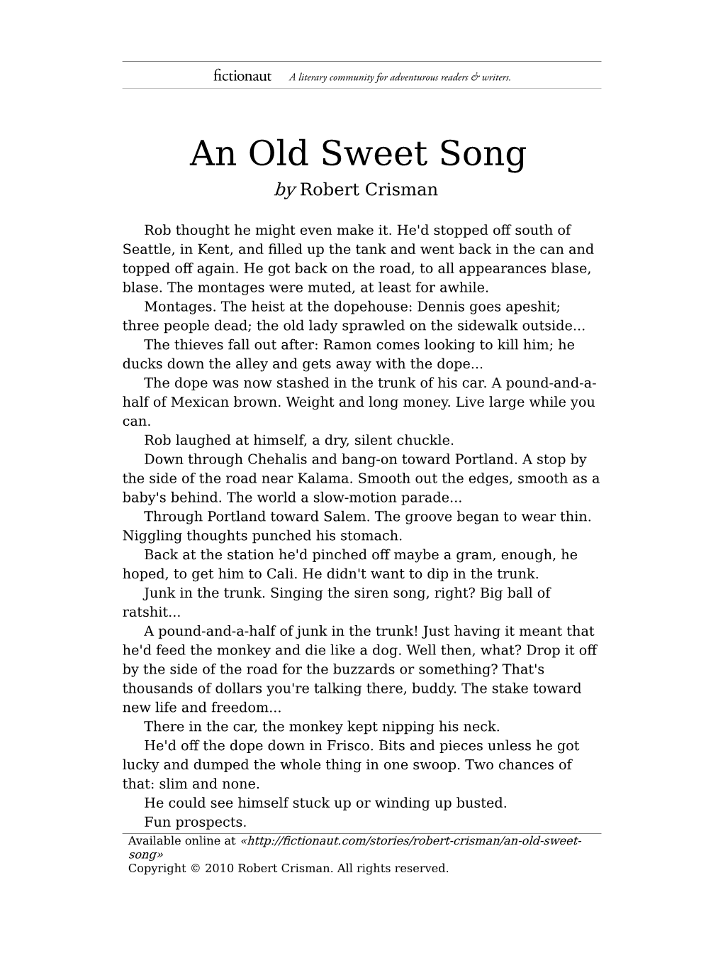 An Old Sweet Song by Robert Crisman