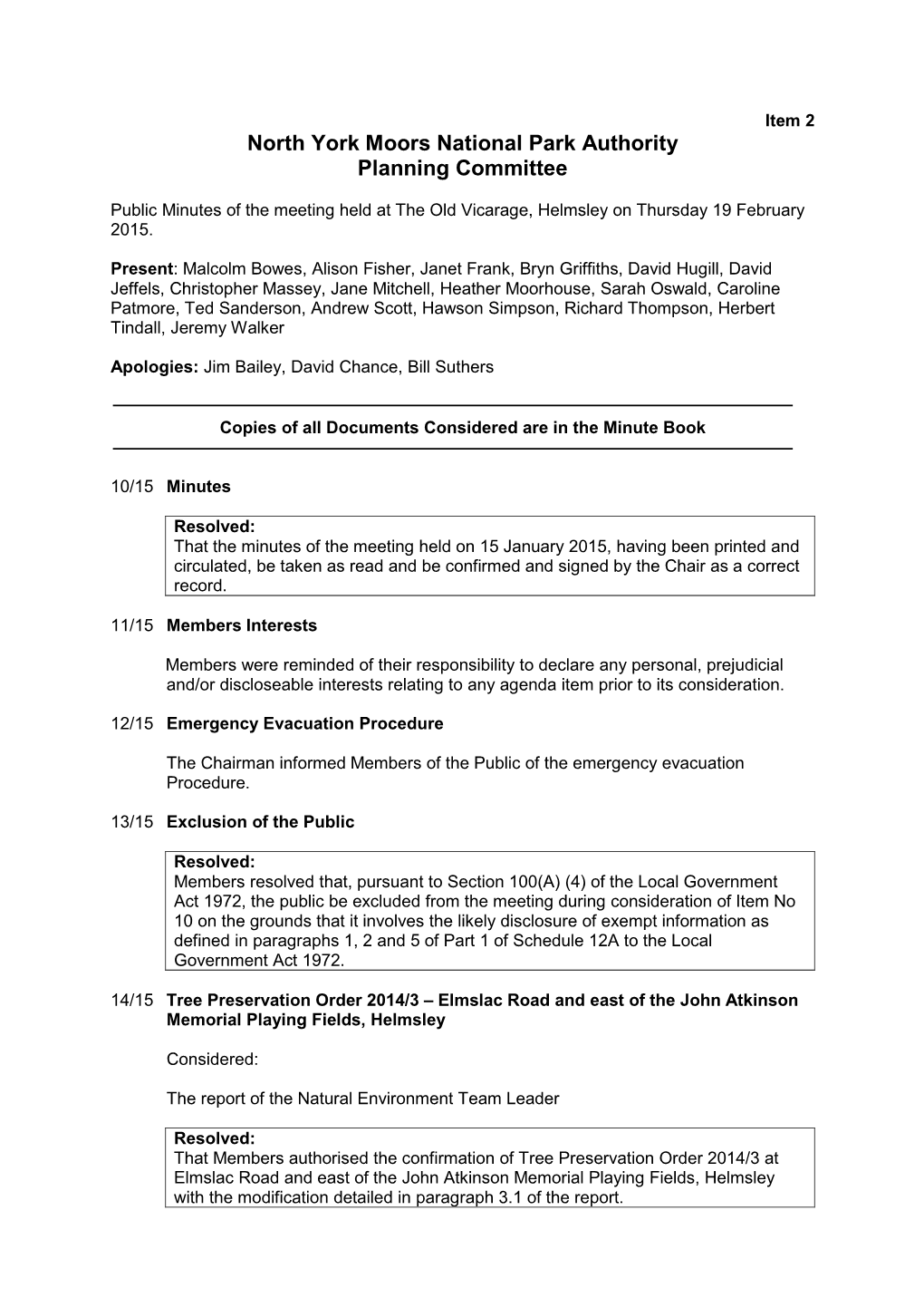 North York Moors National Park Authority Planning Committee