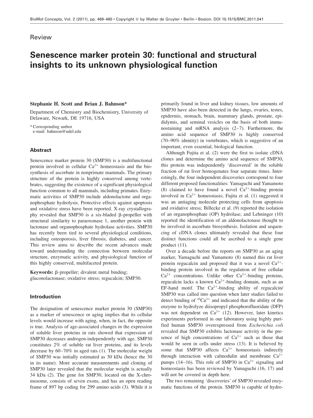 Senescence Marker Protein 30: Functional and Structural Insights to Its Unknown Physiological Function