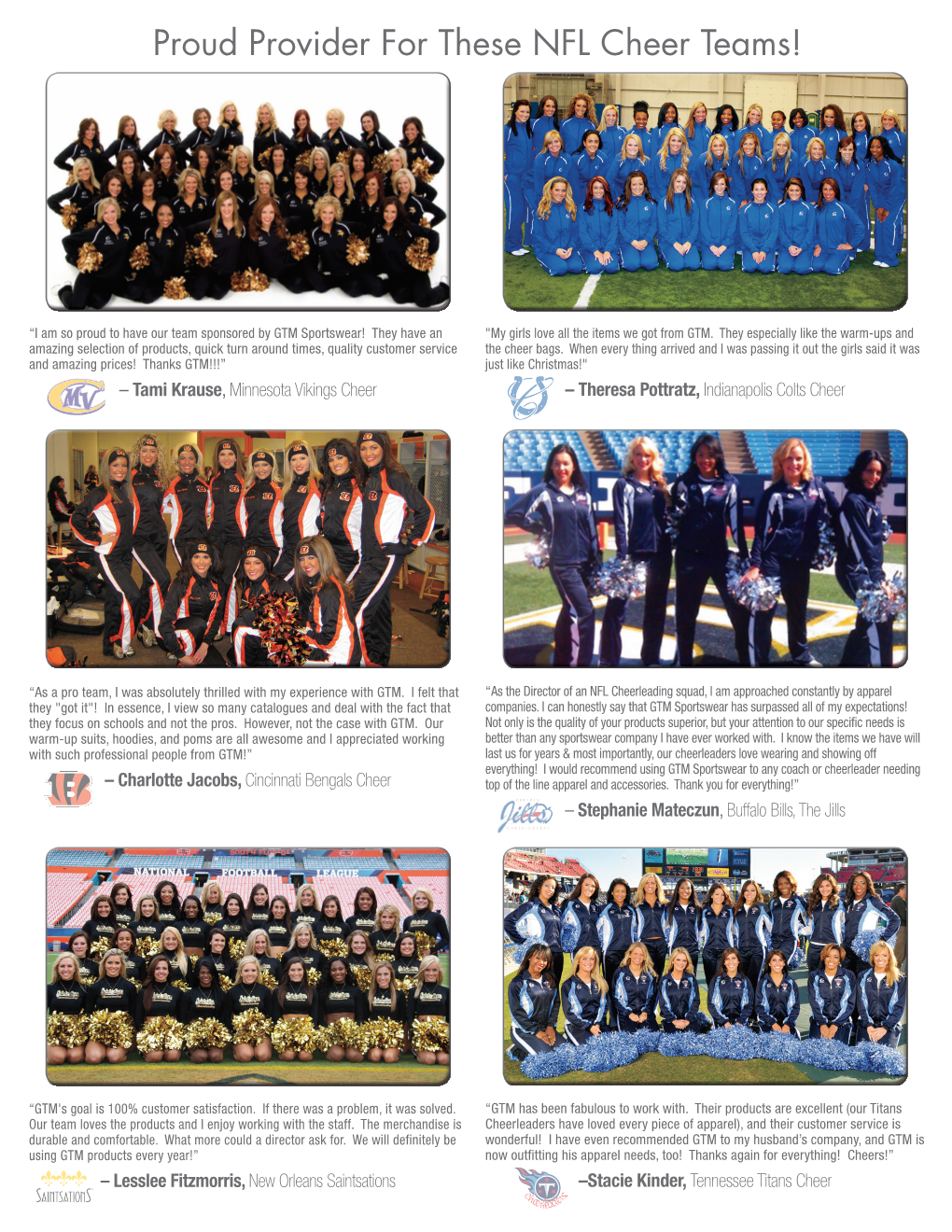 Proud Provider for These NFL Cheer Teams!