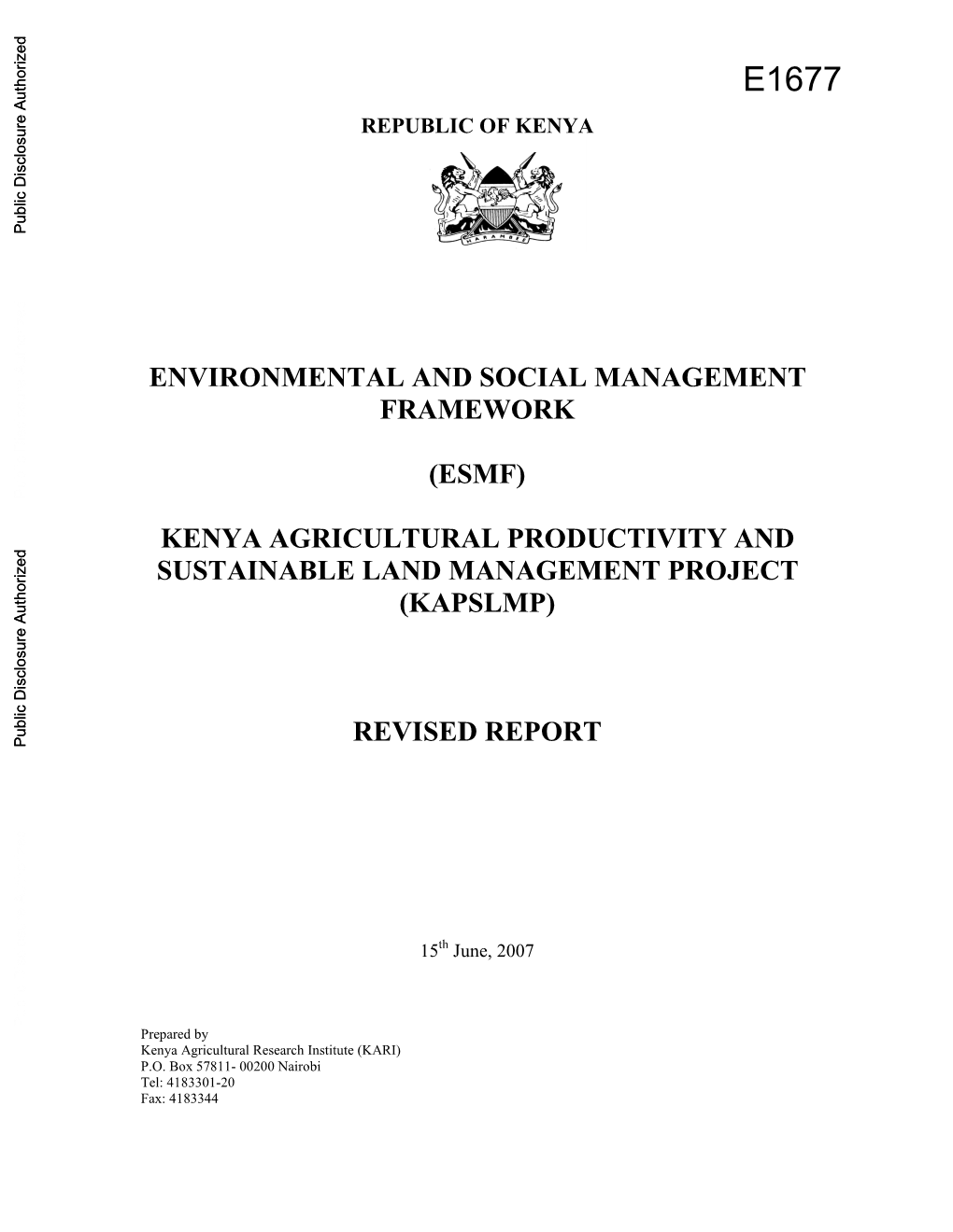 E1677 REPUBLIC of KENYA Public Disclosure Authorized