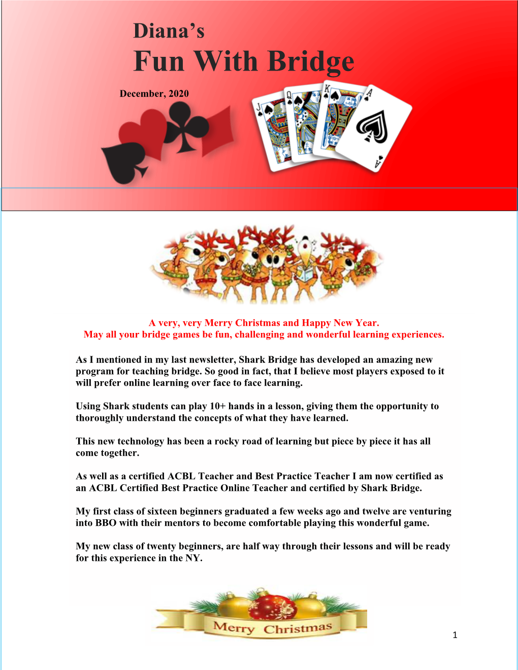 Dianas Fun with Bridge Newsletter Dec 2020