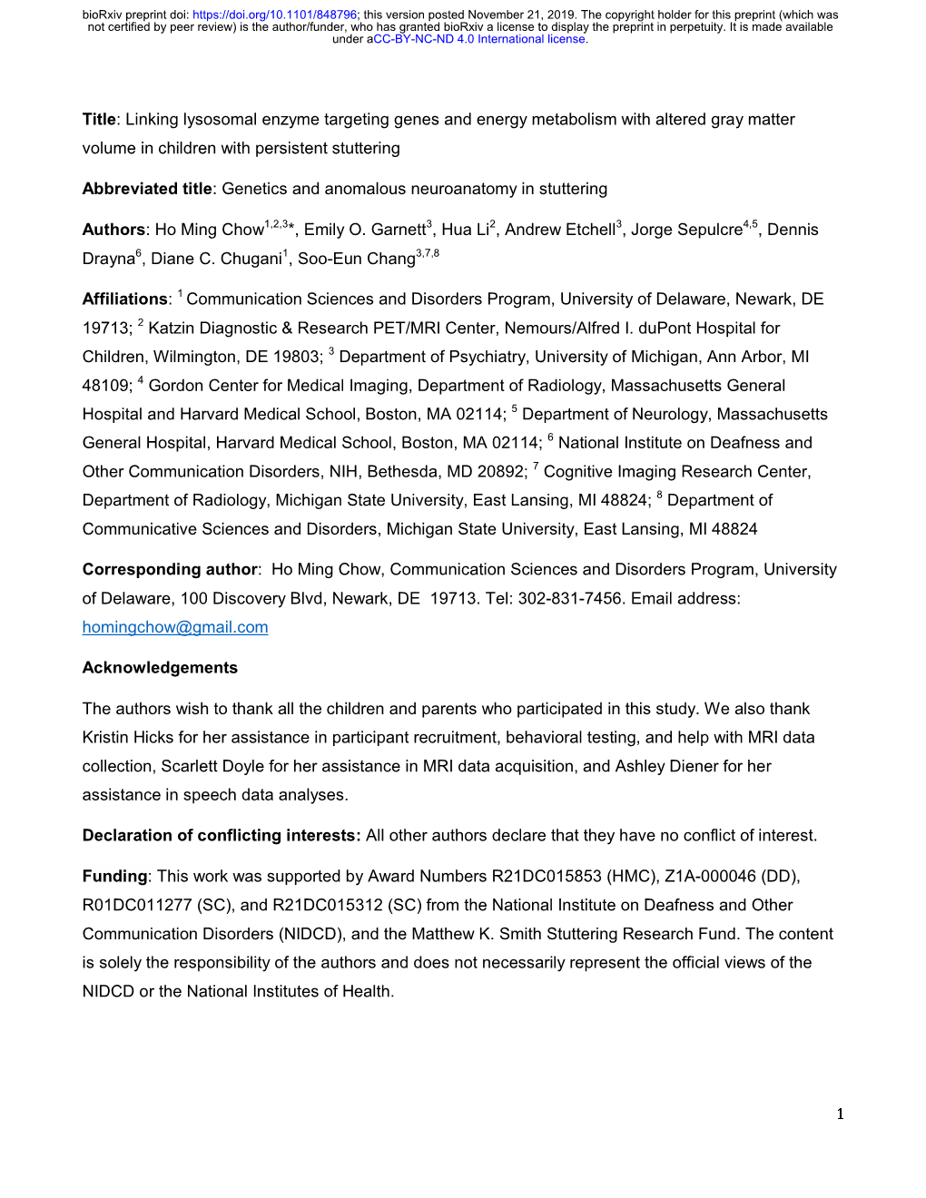 Linking Lysosomal Enzyme Targeting Genes and Energy Metabolism with Altered Gray Matter Volume in Children with Persistent Stuttering