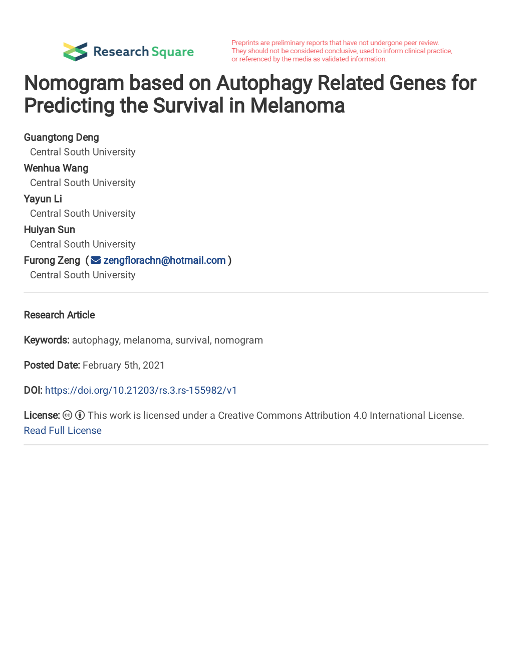 Nomogram Based on Autophagy Related Genes for Predicting the Survival in Melanoma
