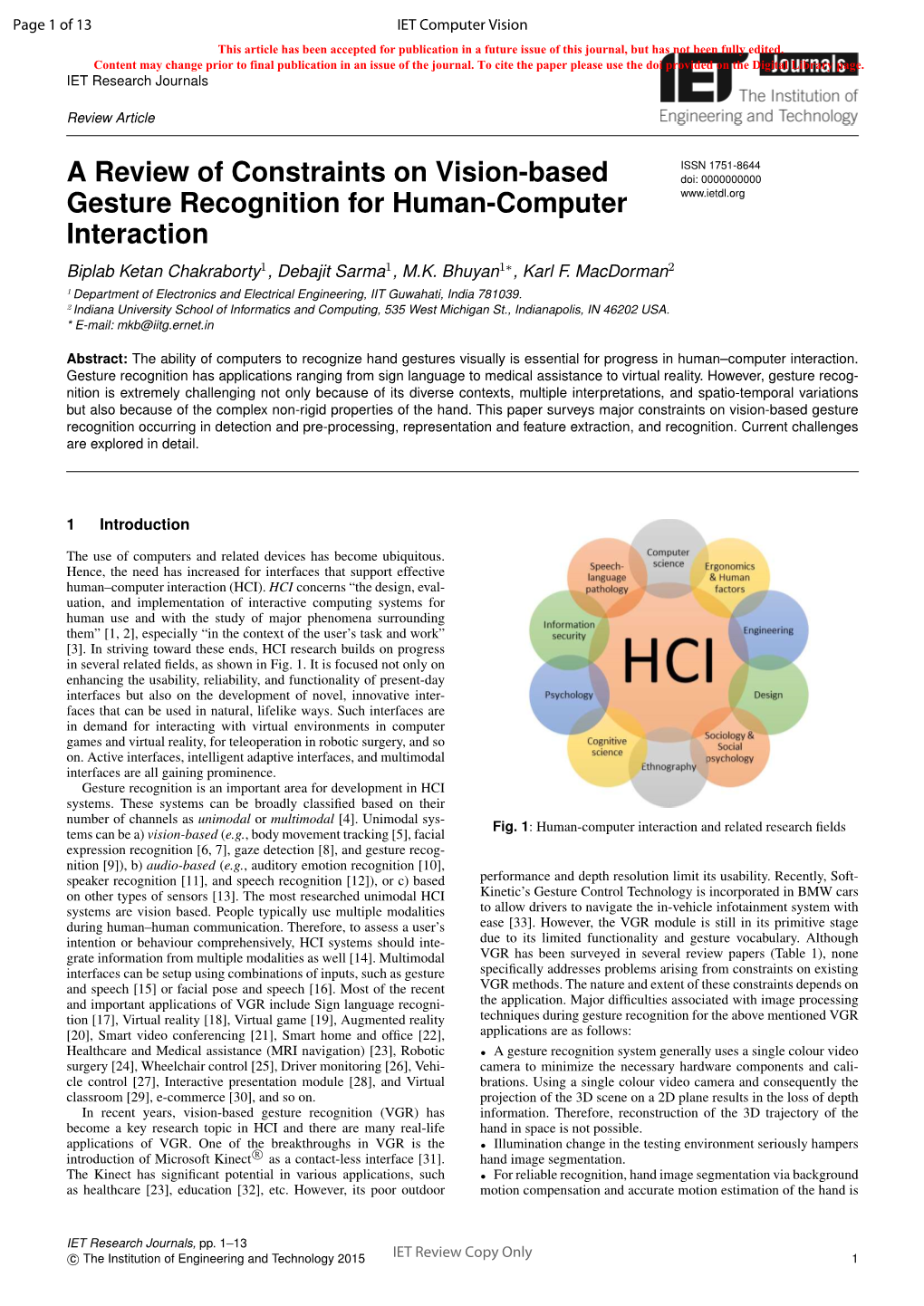 A Review of Constraints on Vision-Based Gesture Recognition