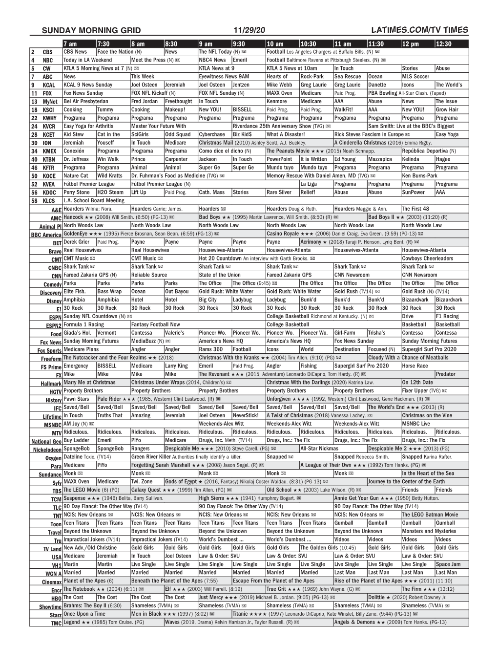 Sunday Morning Grid 11/29/20 Latimes.Com/Tv Times