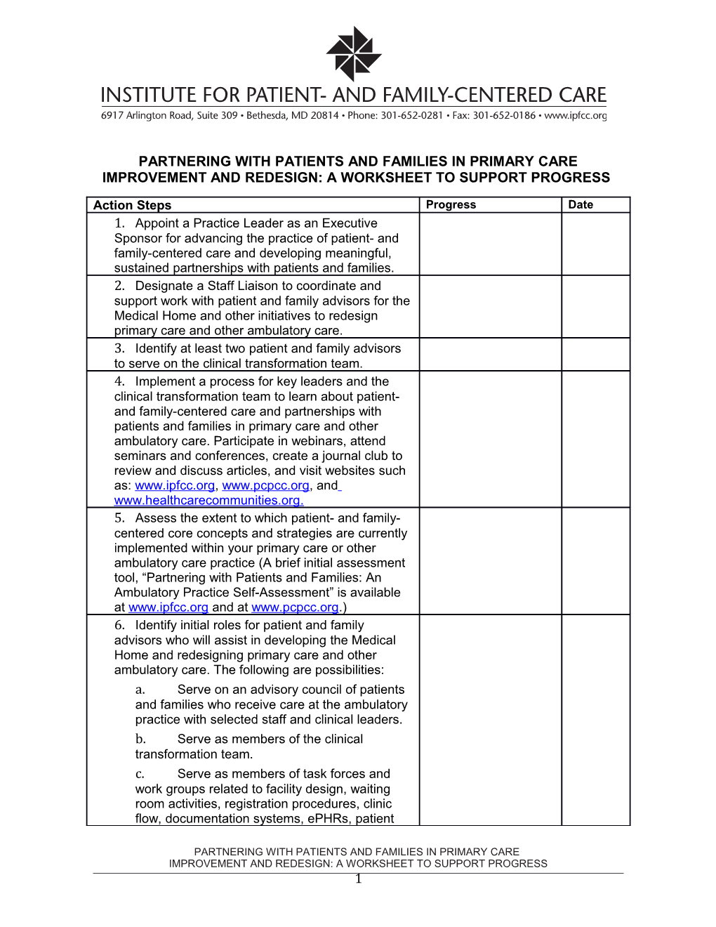 Partnering with Patients and Families in Primary Care Improvement and Redesign: a Worksheet