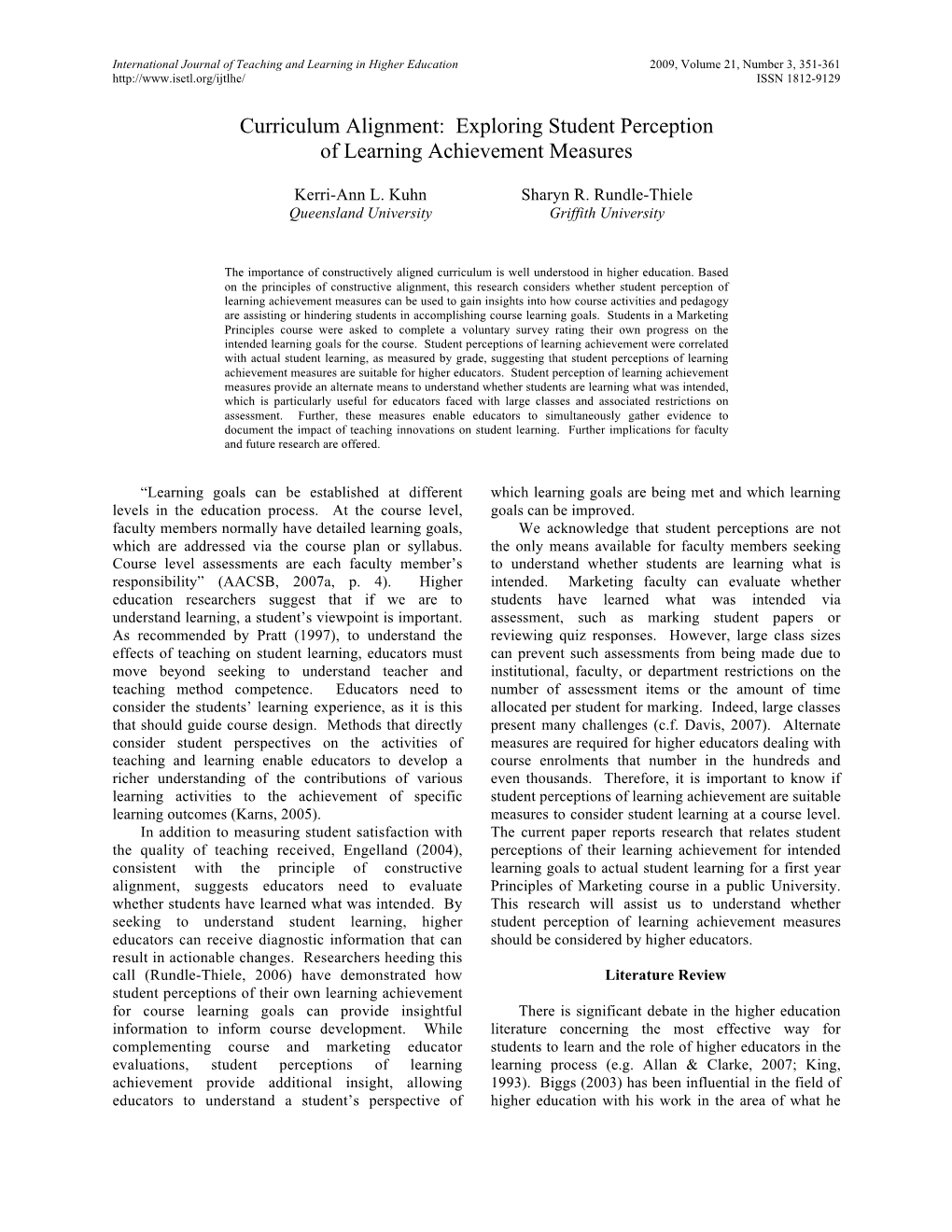 Exploring Student Perception of Learning Achievement Measures