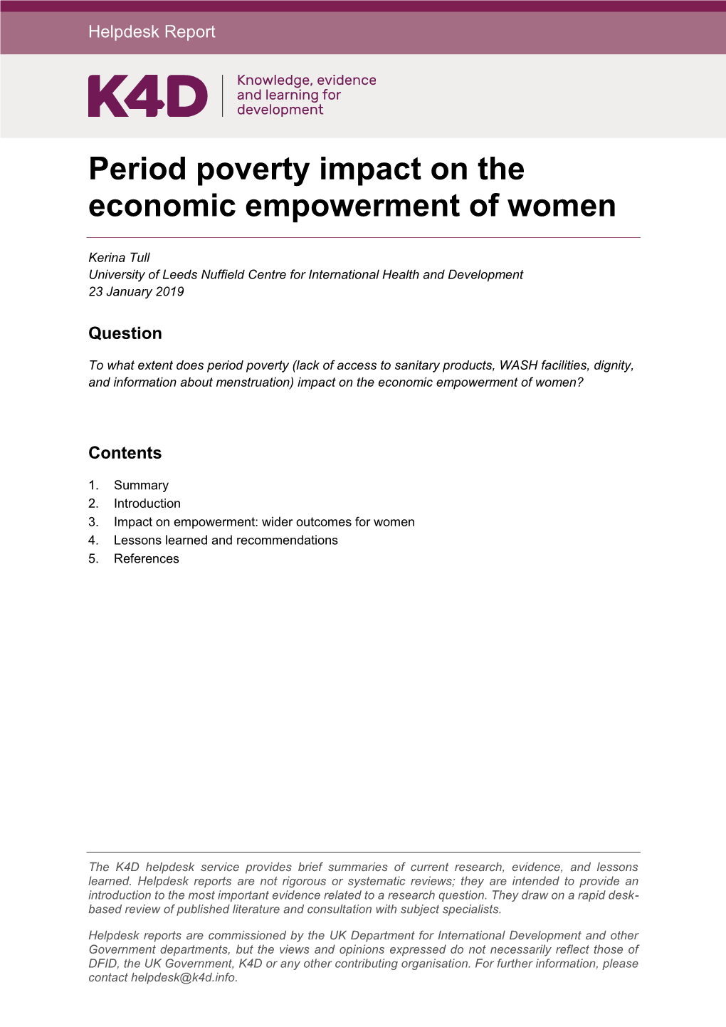 Period Poverty Impact on the Economic Empowerment of Women