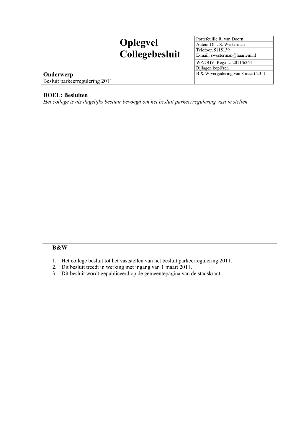 Besluit Parkeerregulering 2011 Document