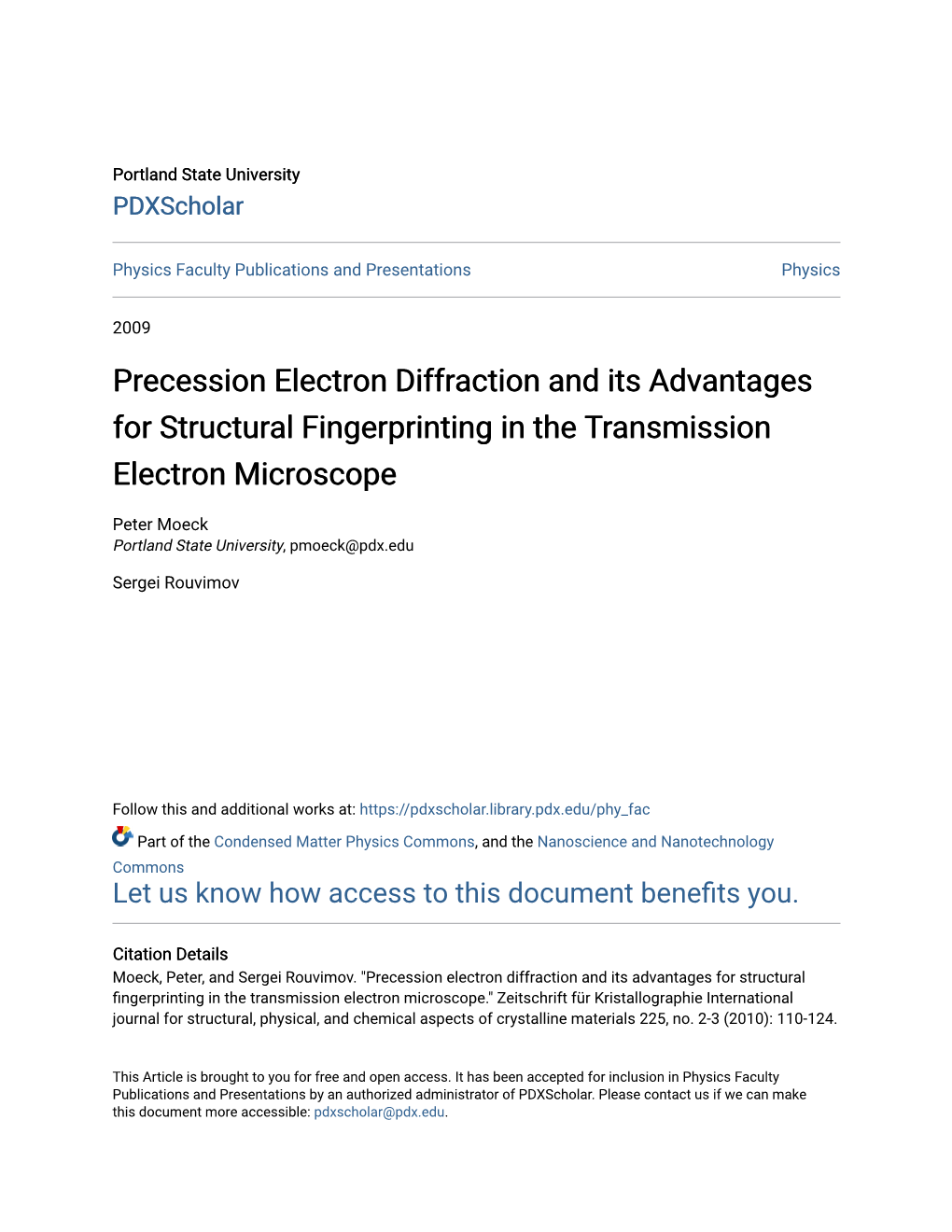 Precession Electron Diffraction and Its Advantages for Structural Fingerprinting in the Transmission Electron Microscope