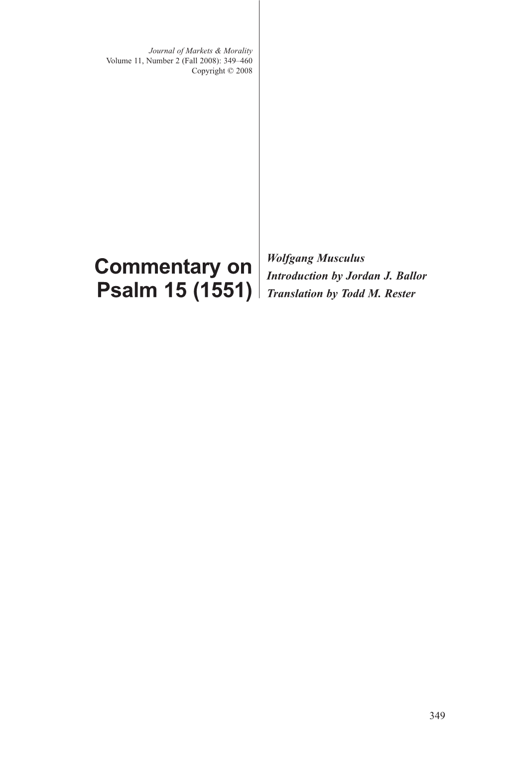 Commentary on Psalm 15 (1551)