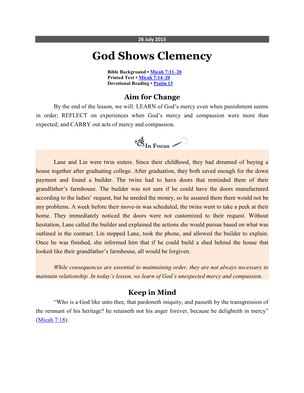 God Shows Clemency