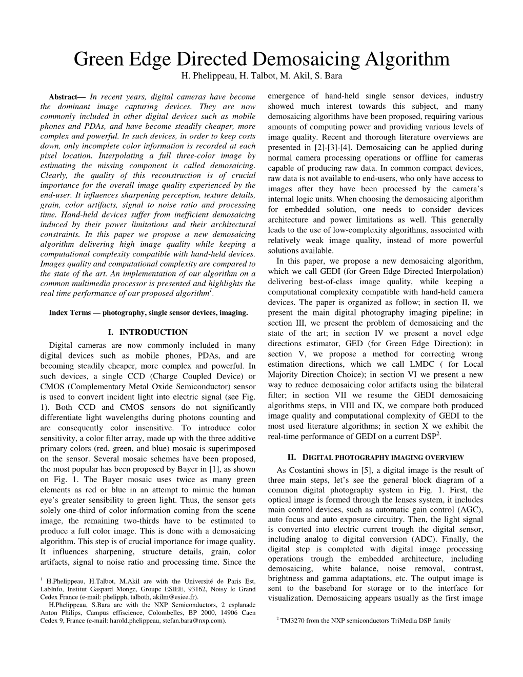 Green Edge Directed Demosaicing Algorithm H