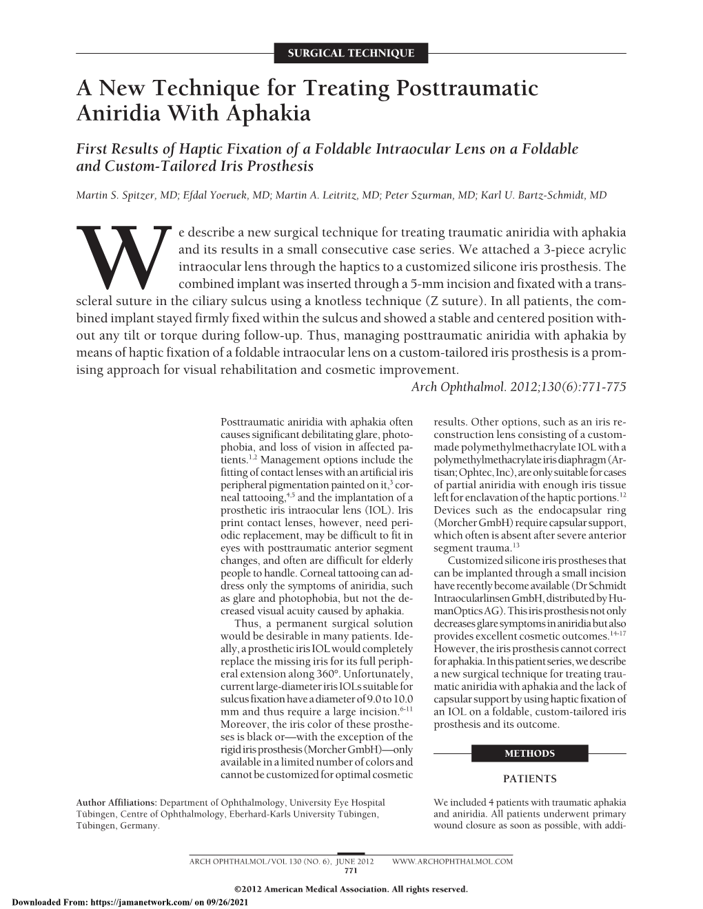 A New Technique for Treating Posttraumatic Aniridia with Aphakia