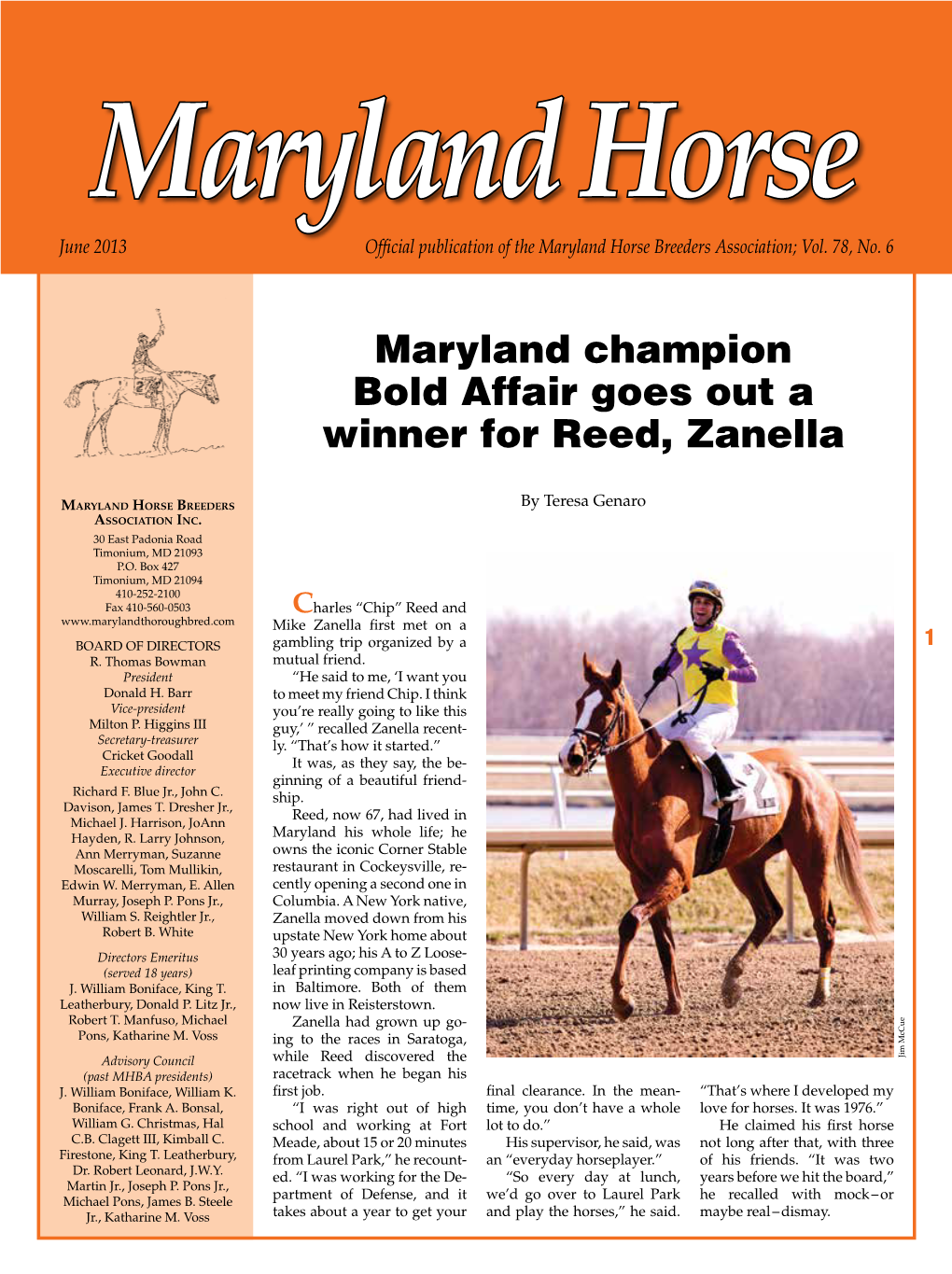 Maryland Champion Bold Affair Goes out a Winner for Reed, Zanella