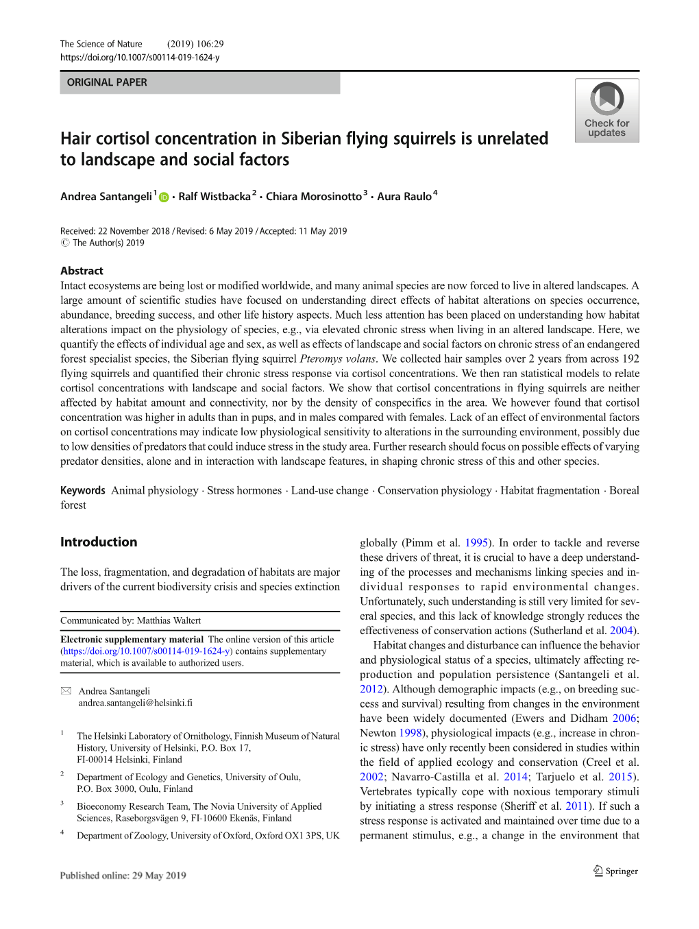 Hair Cortisol Concentration in Siberian Flying Squirrels Is Unrelated to Landscape and Social Factors