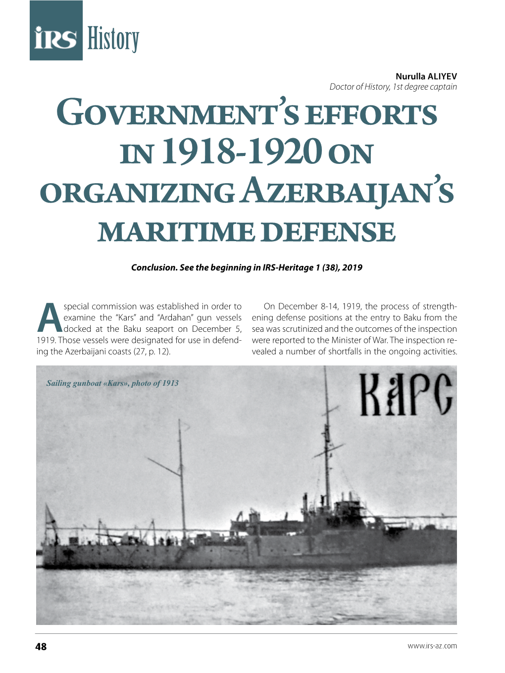 Government's Efforts in 1918-1920 on Organizing Azerbaijan's Maritime