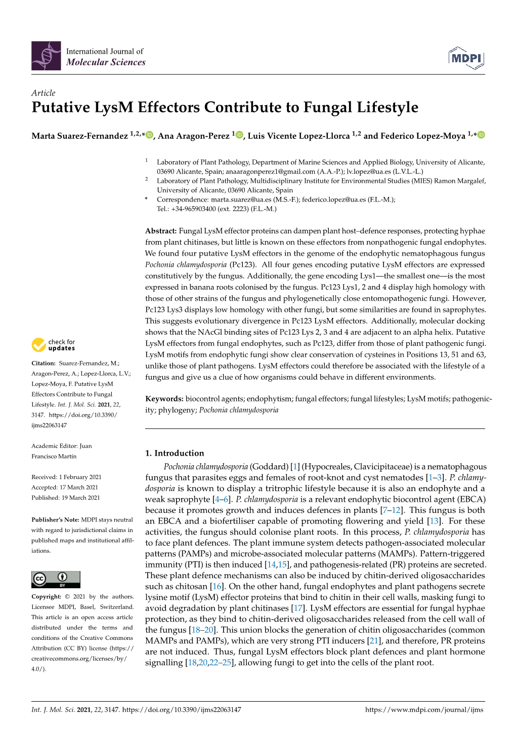 Putative Lysm Effectors Contribute to Fungal Lifestyle