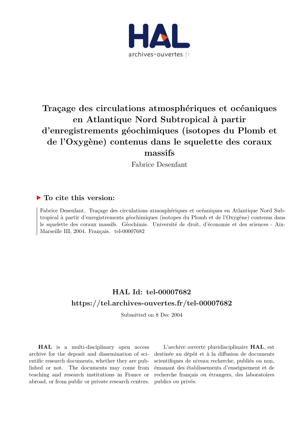 Traçage Des Circulations Atmosphériques Et Océaniques En