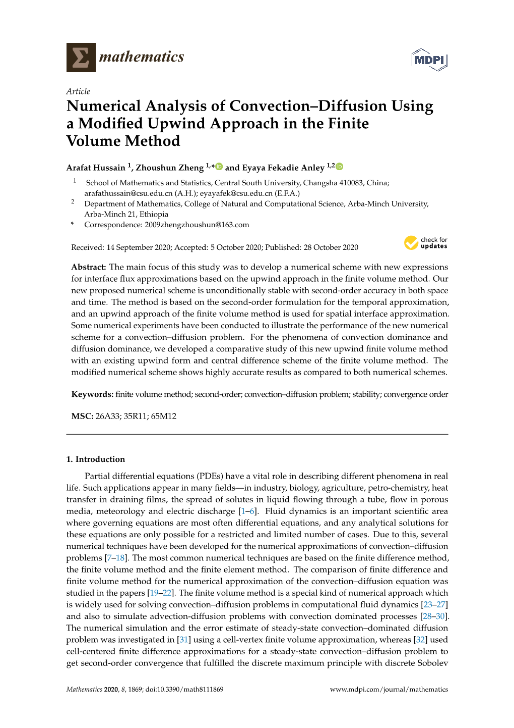 Numerical Analysis of Convection–Diffusion Using a Modified Upwind