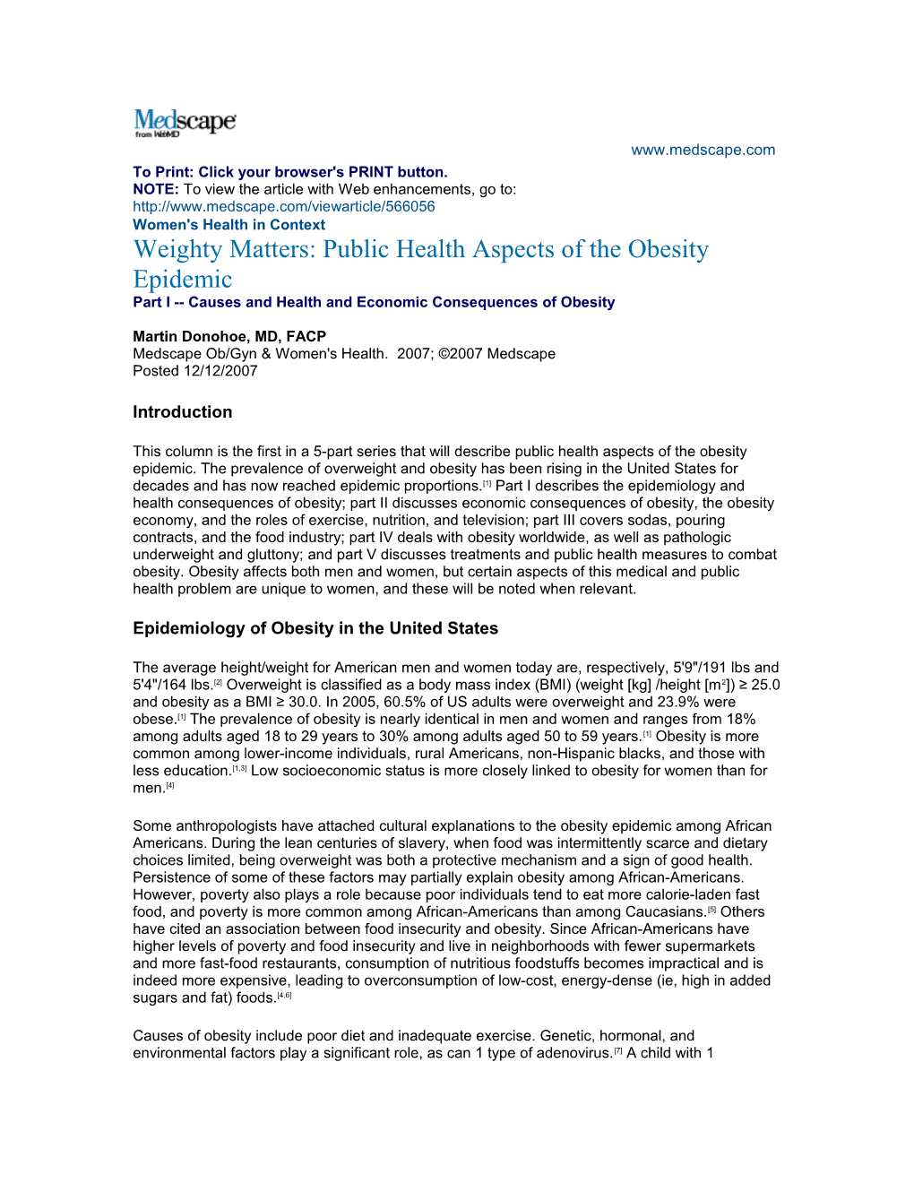 Epidemiology of Obesity in the United States