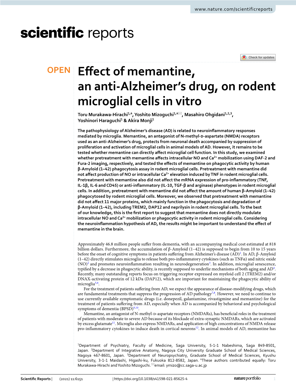 Effect of Memantine, an Anti-Alzheimer's Drug, on Rodent