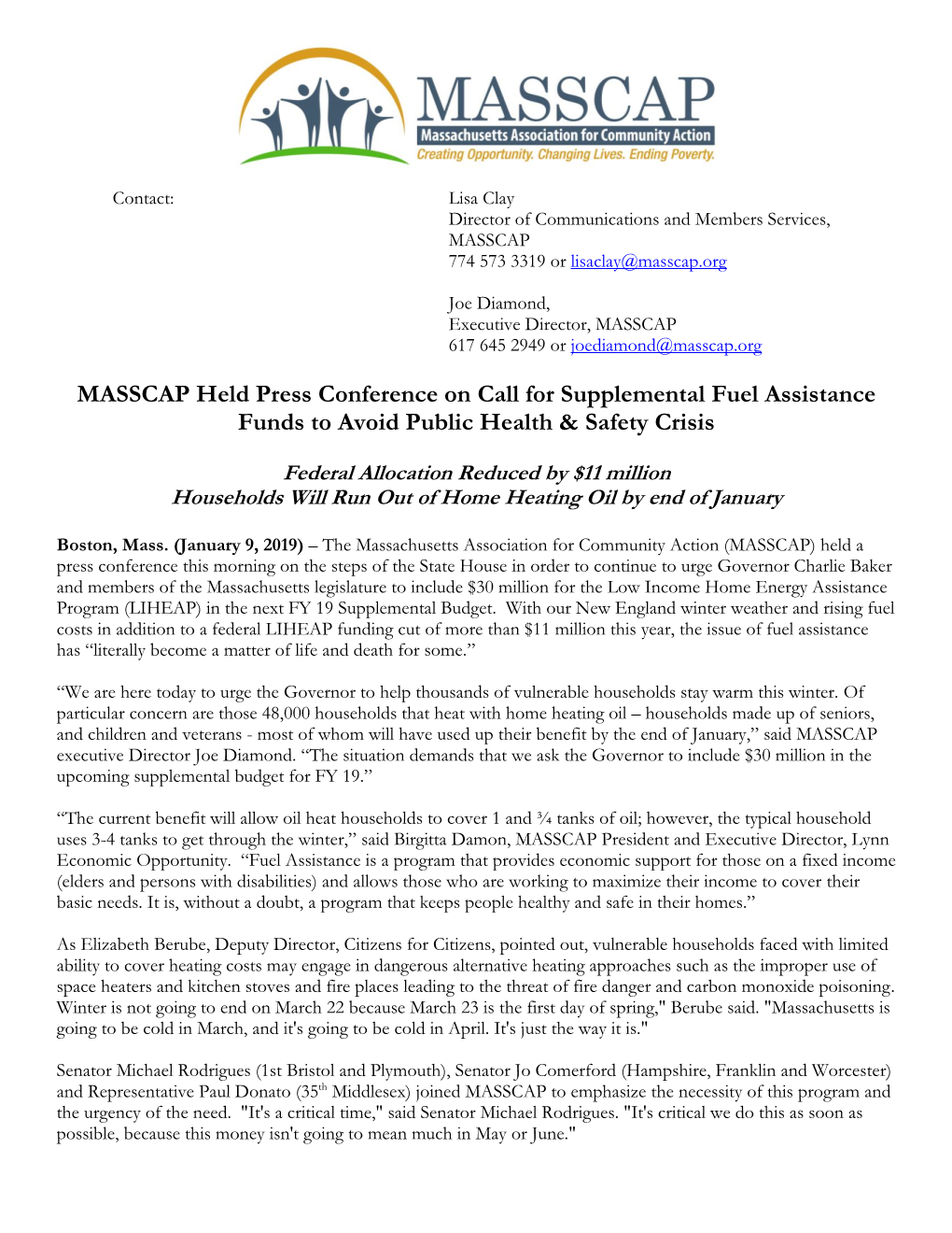 MASSCAP Held Press Conference on Call for Supplemental Fuel Assistance Funds to Avoid Public Health & Safety Crisis