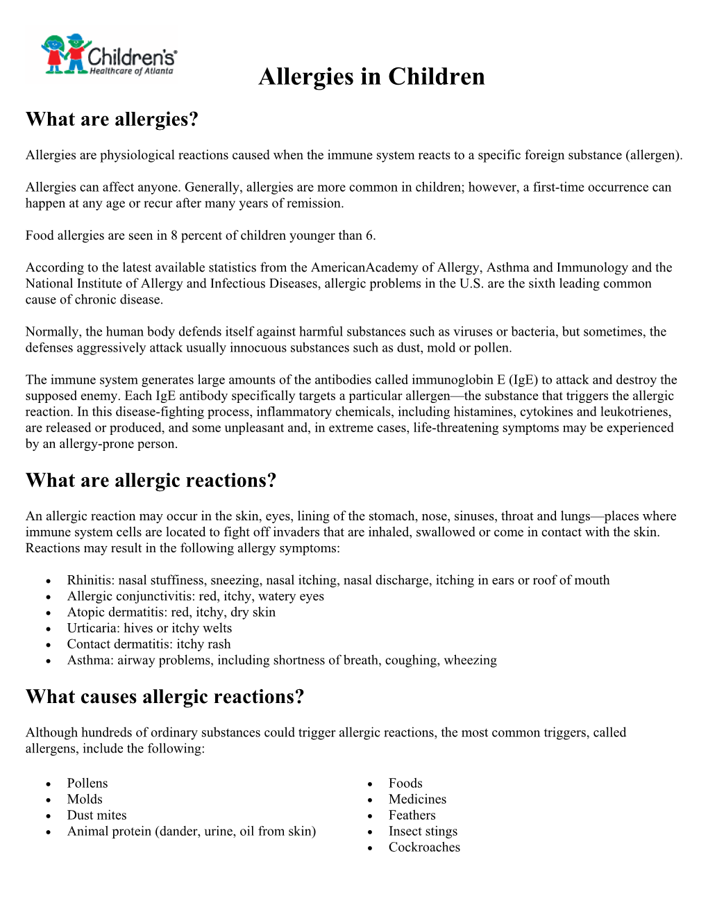 Allergies in Children What Are Allergies?